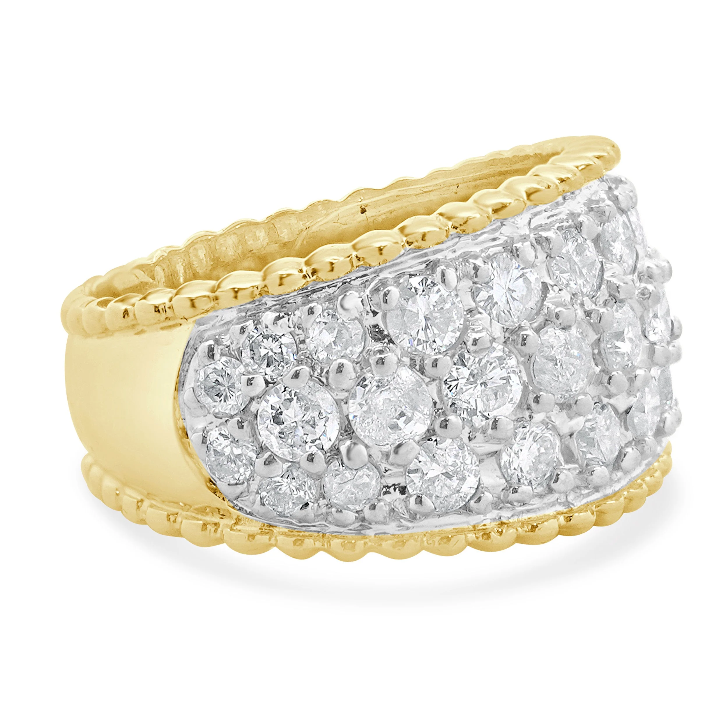 14 Karat Yellow Gold Pave Diamond Scalloped Cigar Band - Image 2