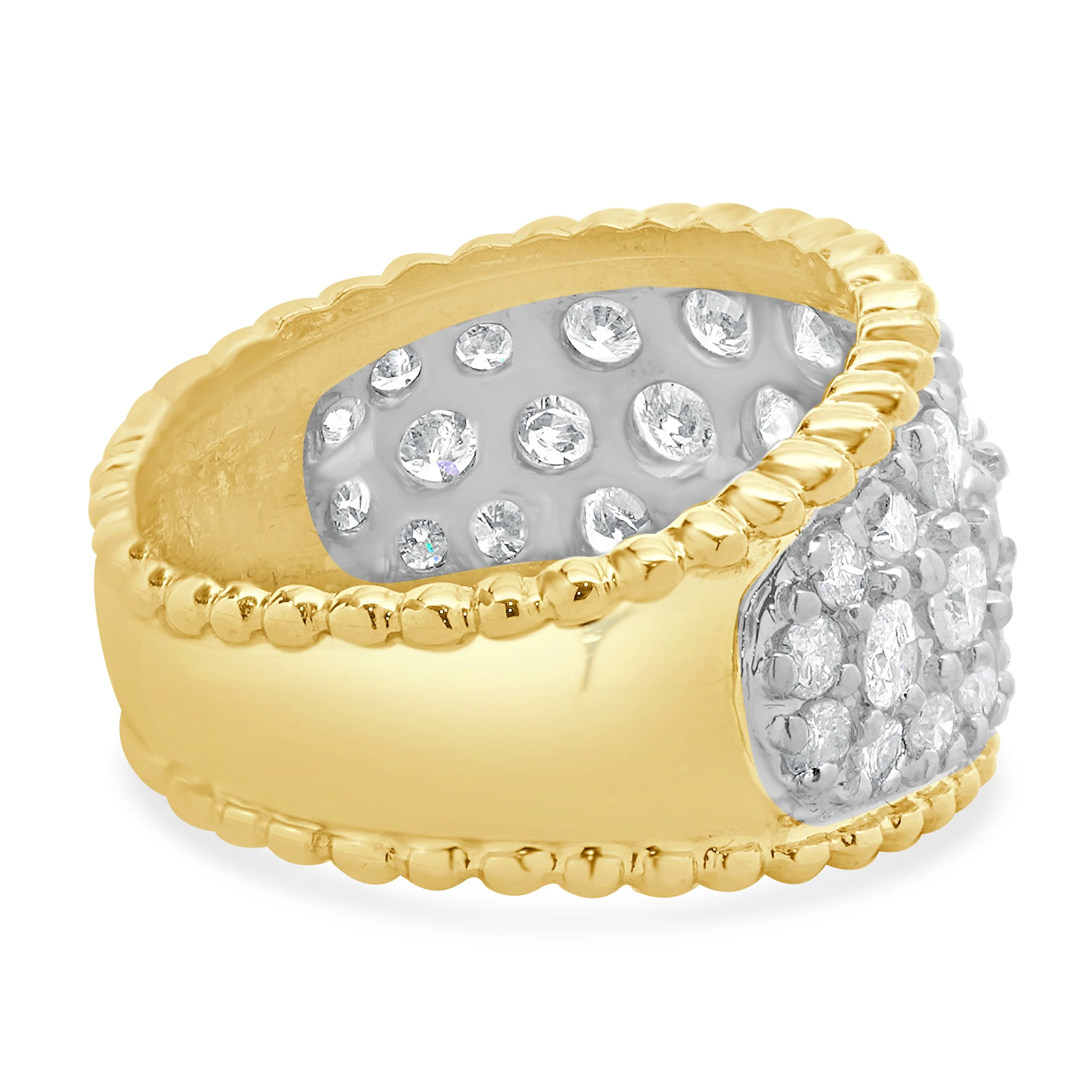 14 Karat Yellow Gold Pave Diamond Scalloped Cigar Band - Image 4