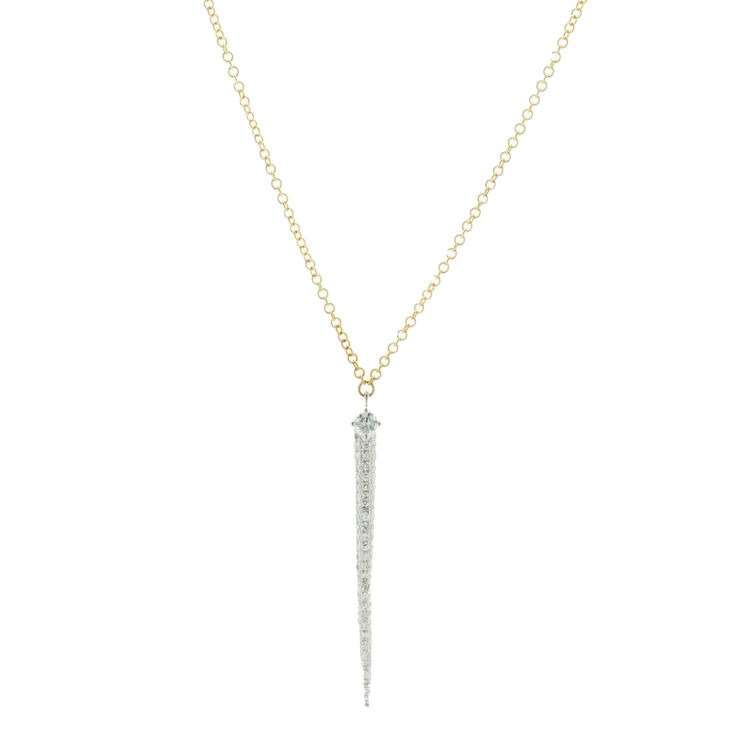 14 Karat Yellow Gold Pave Diamond Spear Necklace