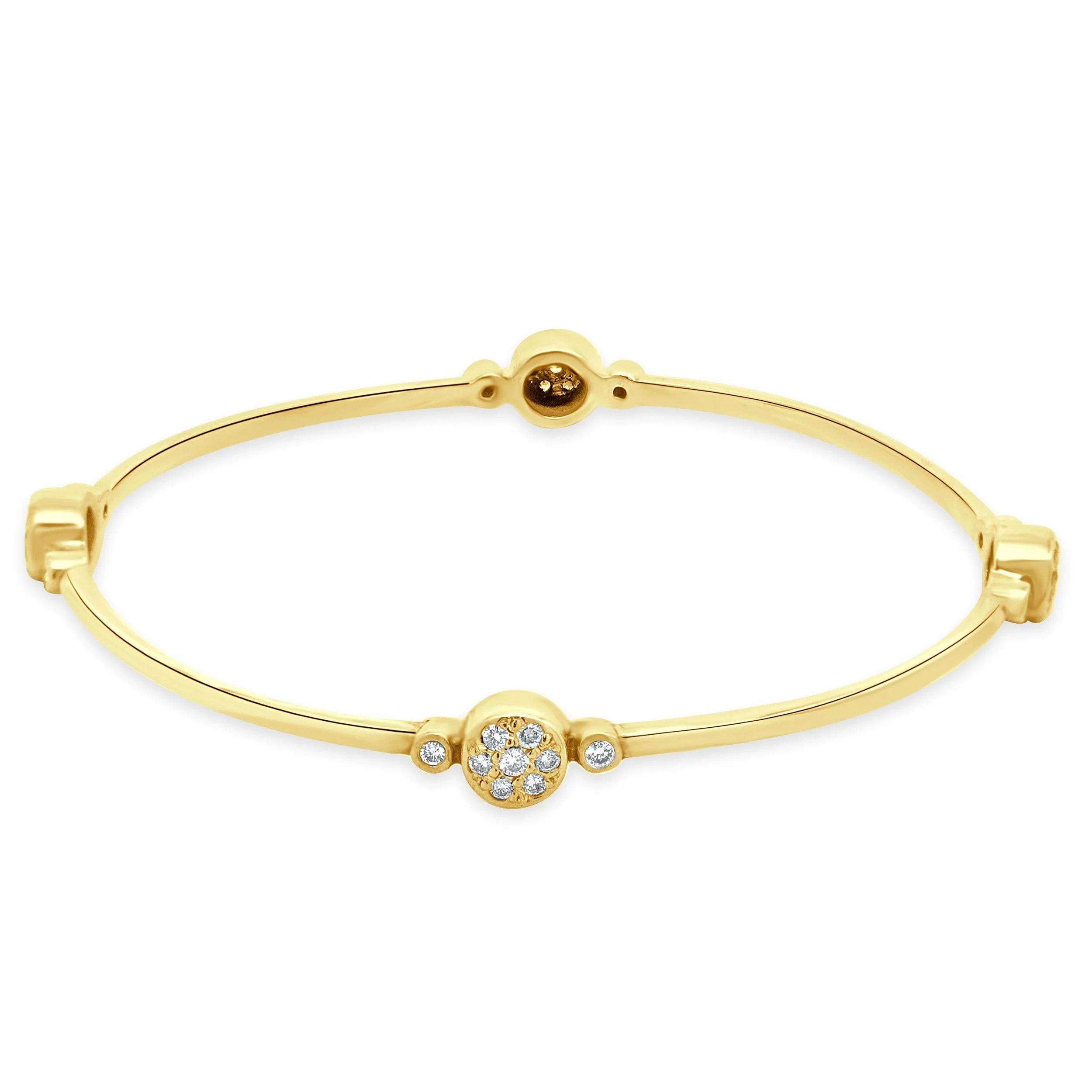 14 Karat Yellow Gold Pave Diamond Station Bangle Bracelet