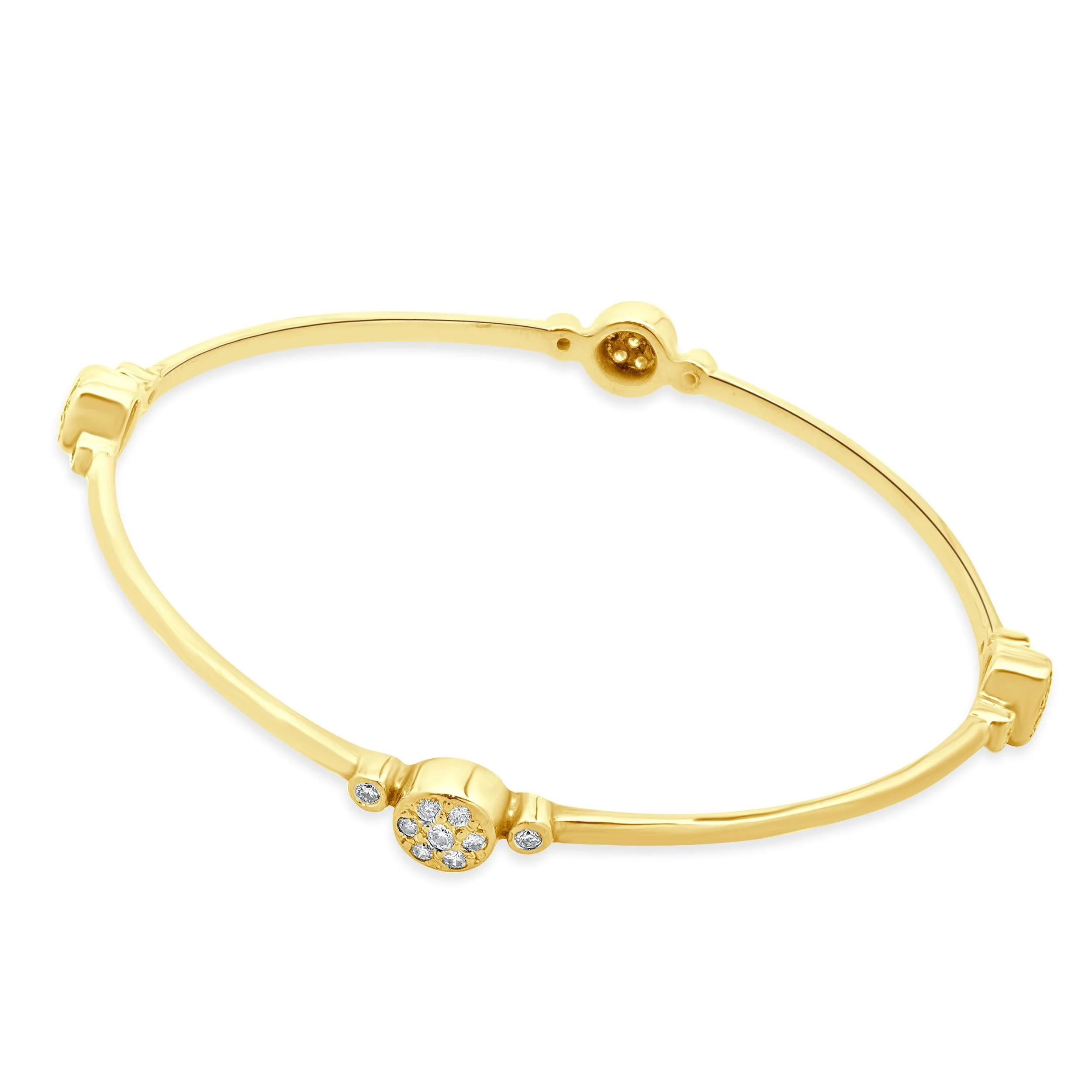 14 Karat Yellow Gold Pave Diamond Station Bangle Bracelet - Image 2