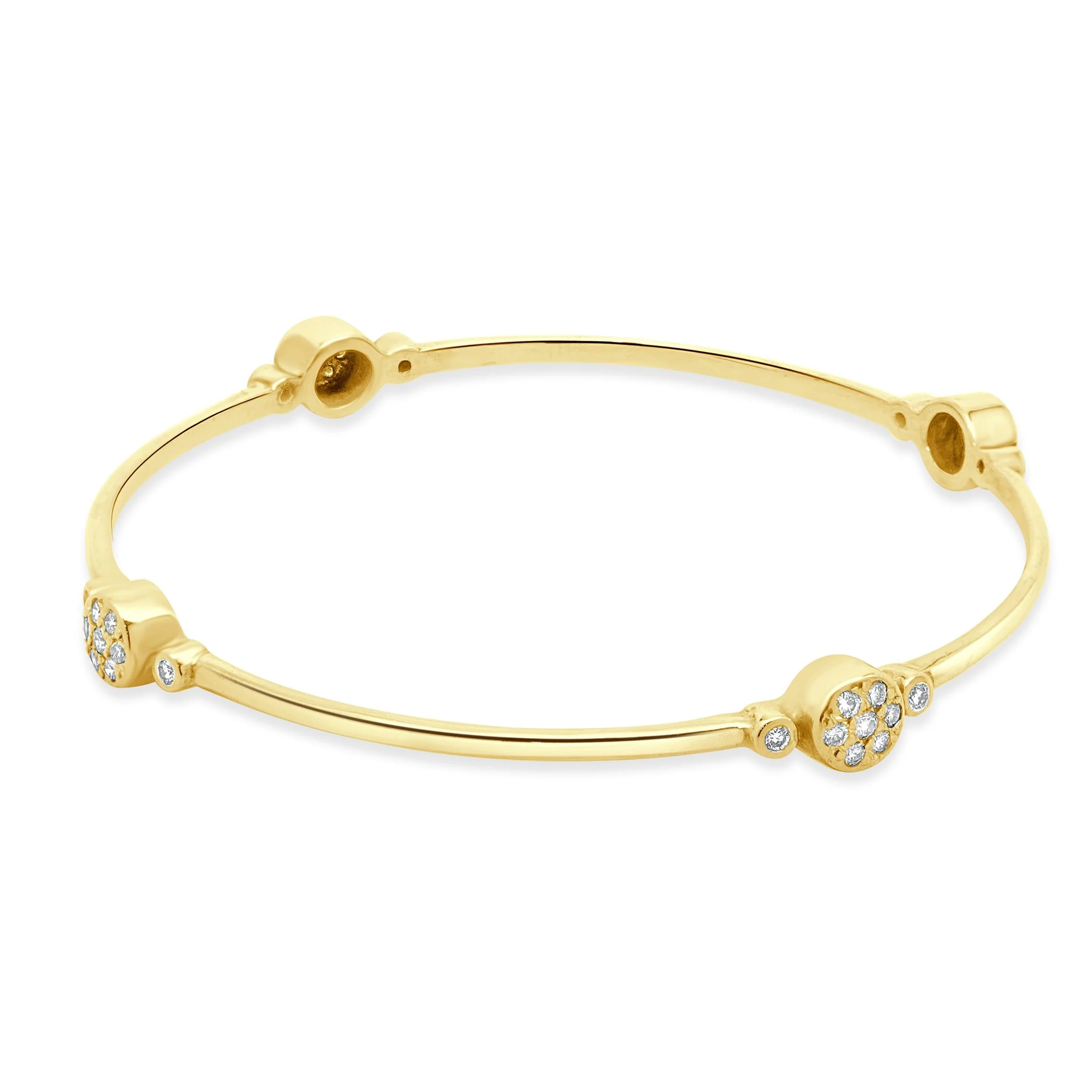 14 Karat Yellow Gold Pave Diamond Station Bangle Bracelet - Image 3