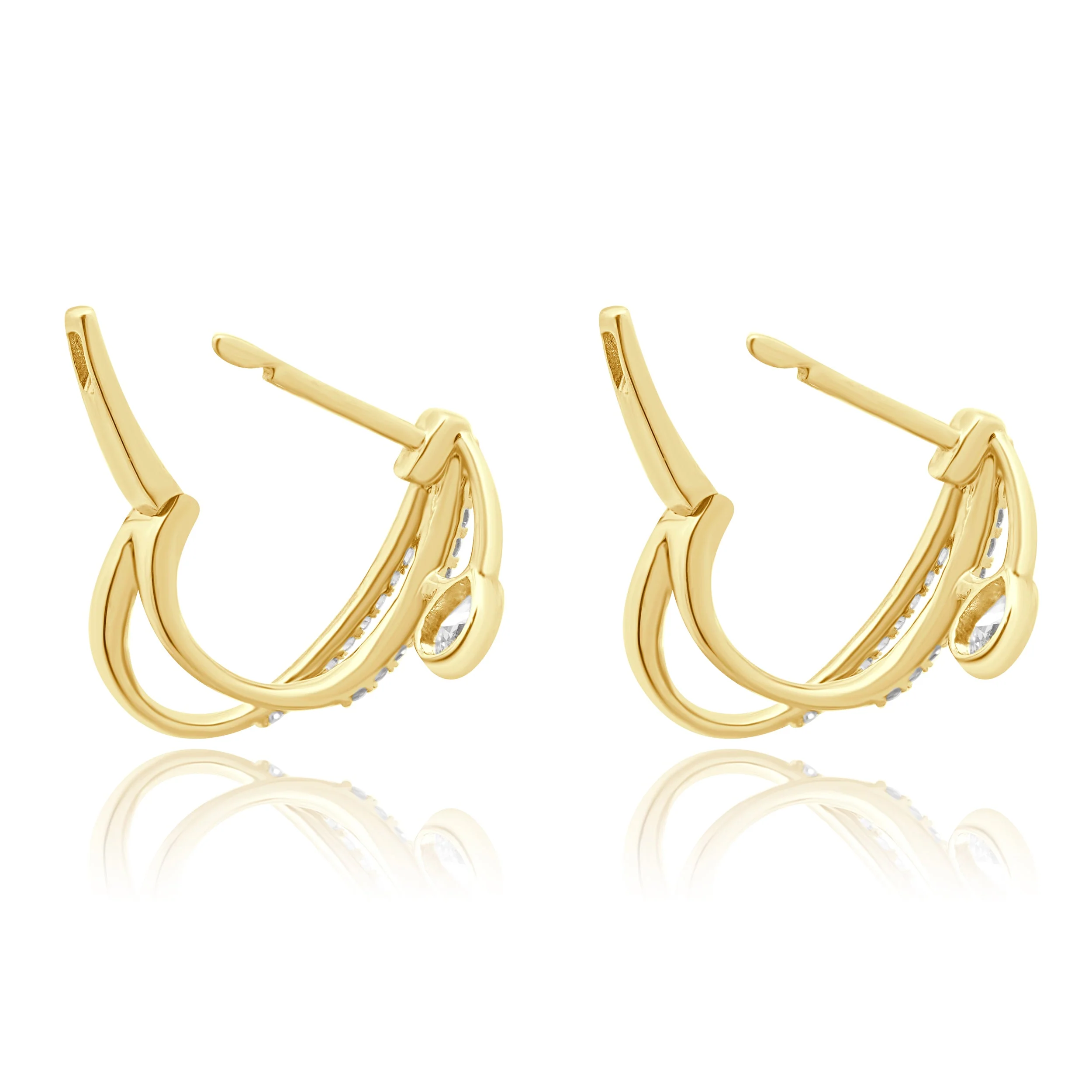 14 Karat Yellow Gold Pear Cut and Round Diamond Double Hoop Earrings - Image 4