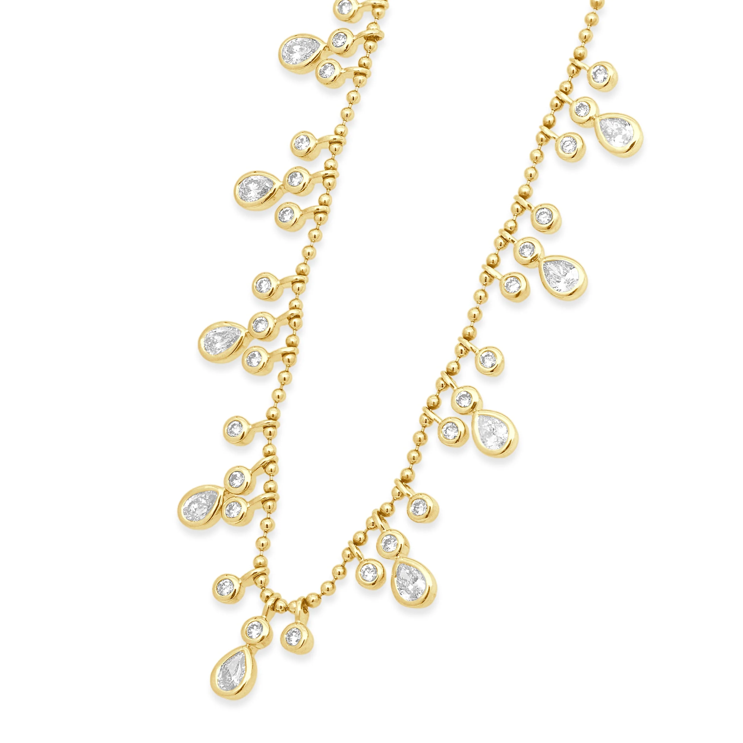 14 Karat Yellow Gold Pear Cut and Round Diamond Drop Beaded Necklace - Image 2