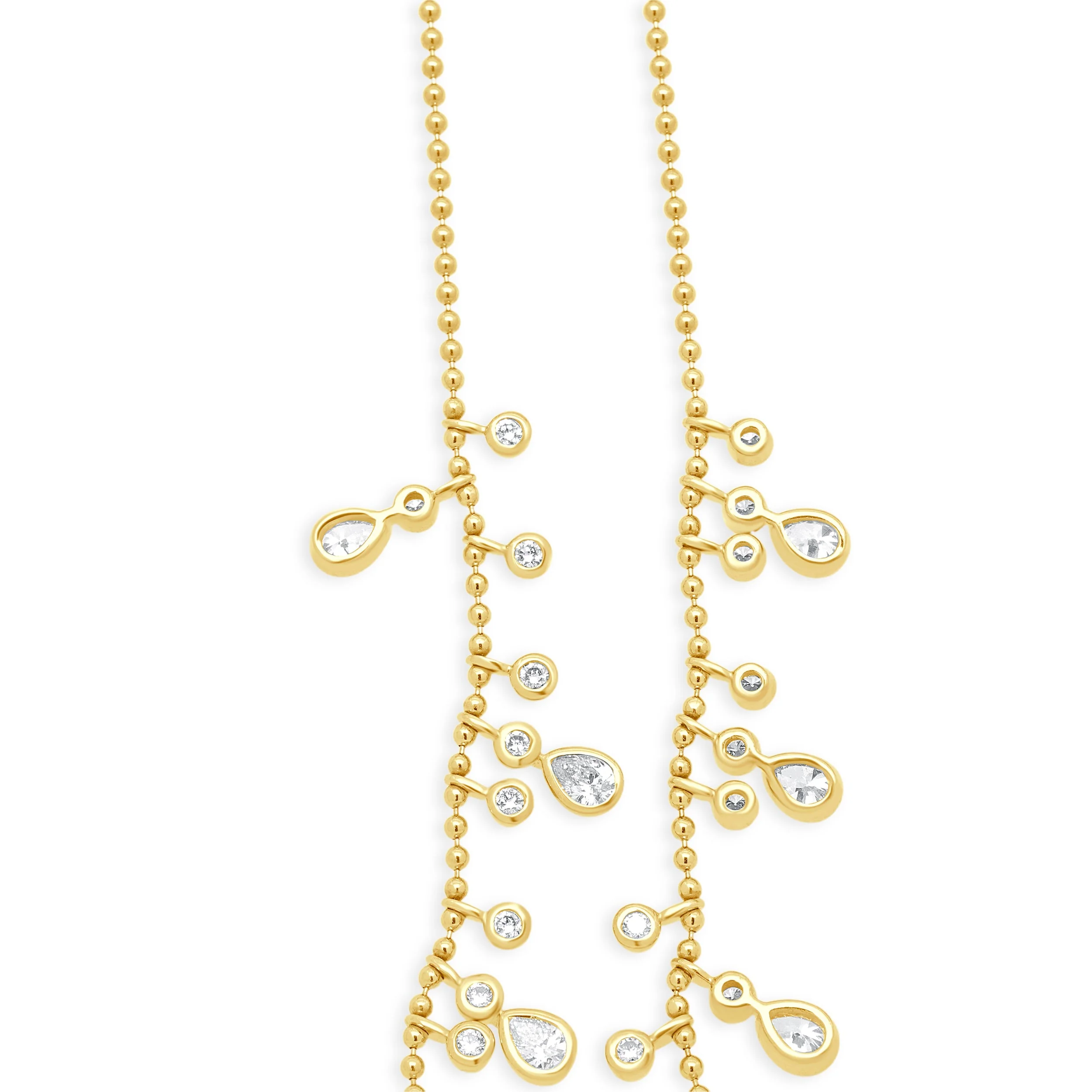14 Karat Yellow Gold Pear Cut and Round Diamond Drop Beaded Necklace - Image 3