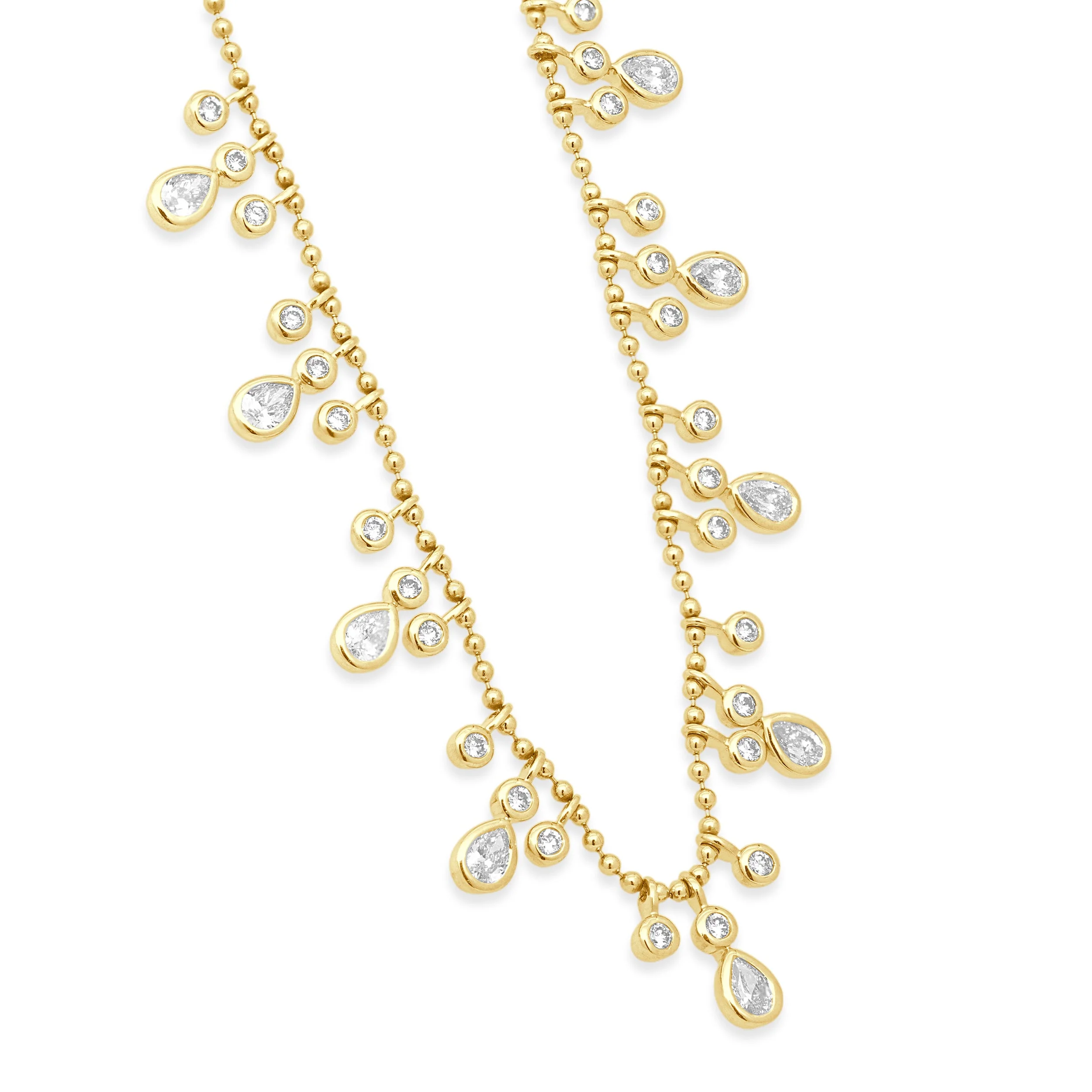 14 Karat Yellow Gold Pear Cut and Round Diamond Drop Beaded Necklace - Image 4
