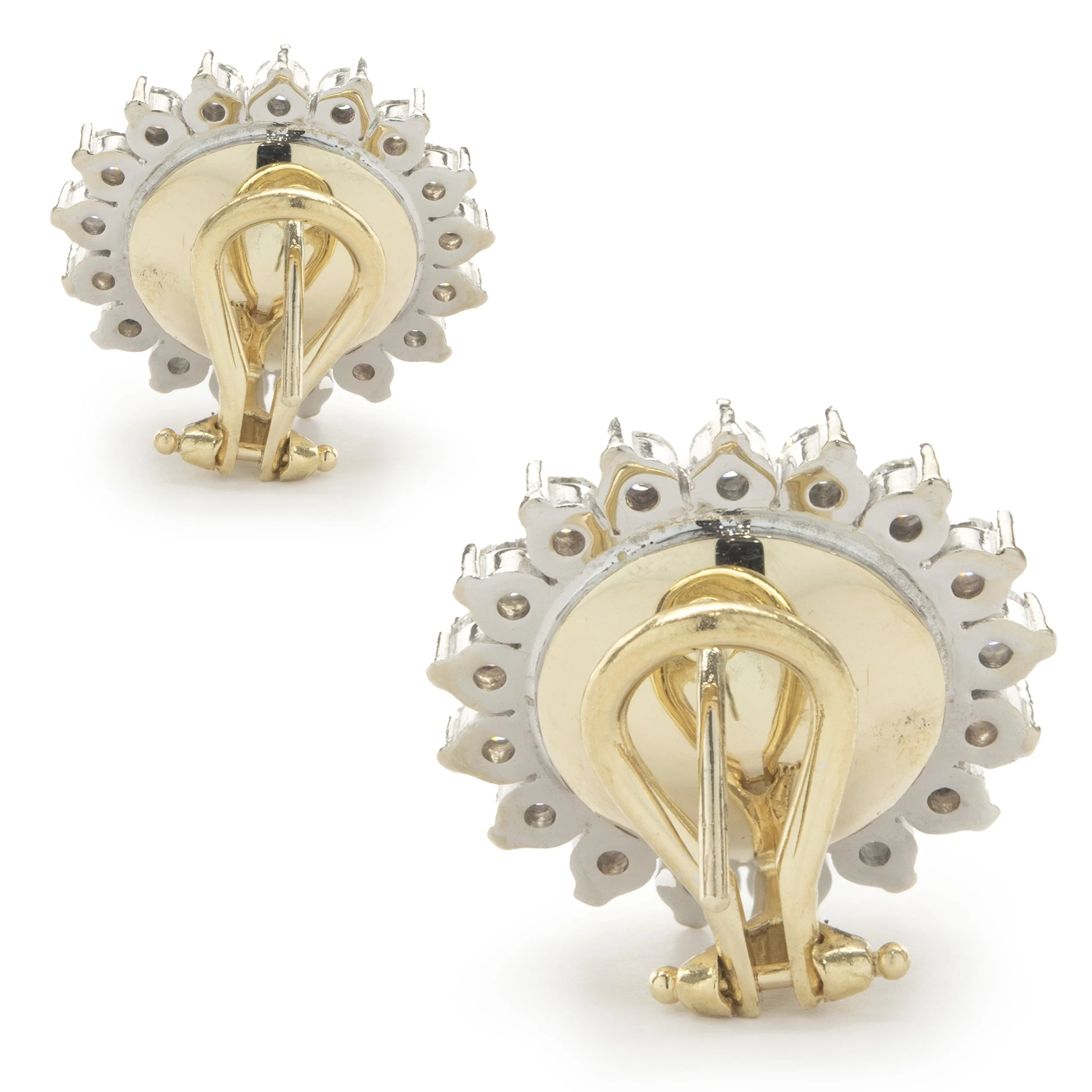 14 Karat Yellow Gold Pearl and Diamond Halo Earrings - Image 4