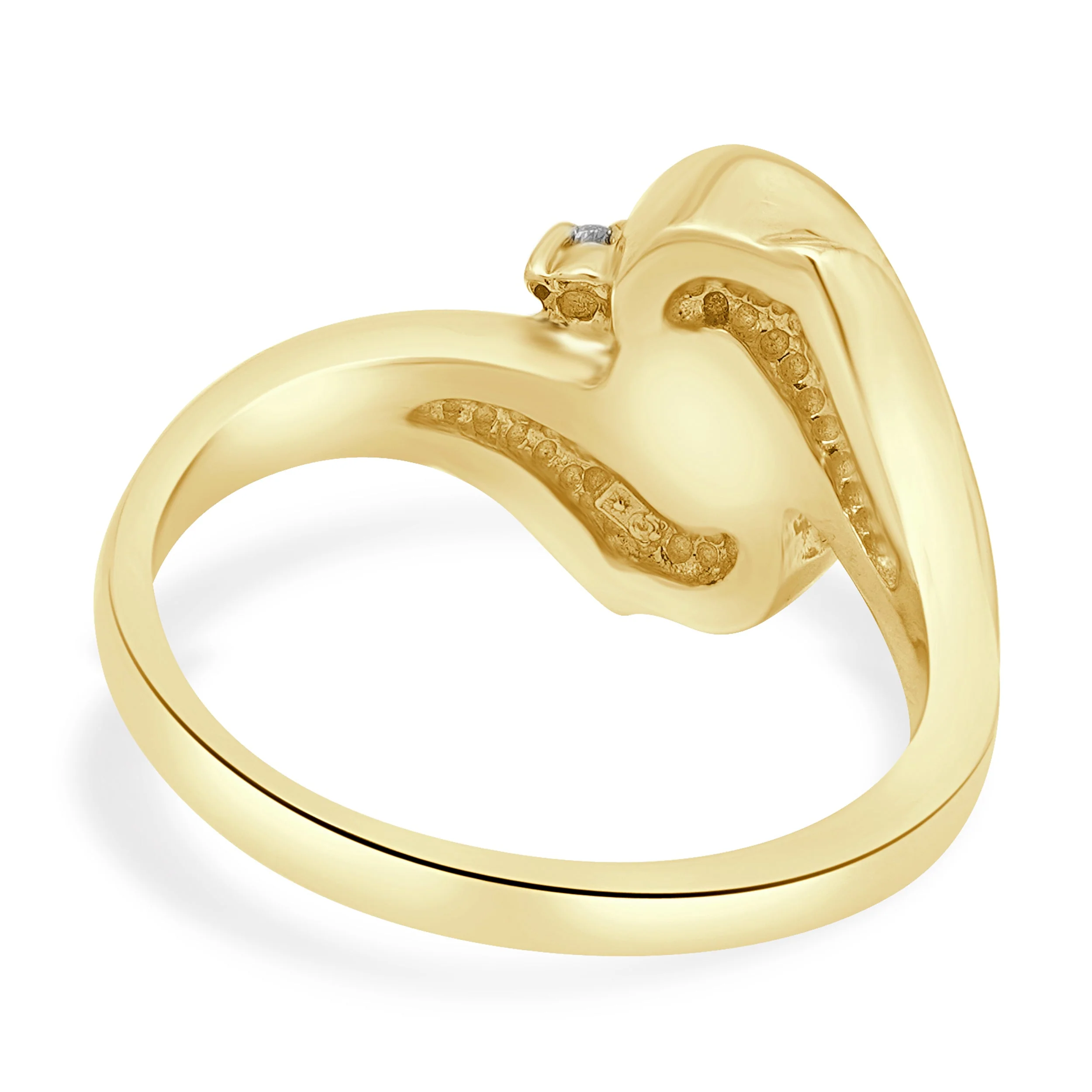 14 Karat Yellow Gold Pearl and Round Diamond Bypass Ring - Image 4