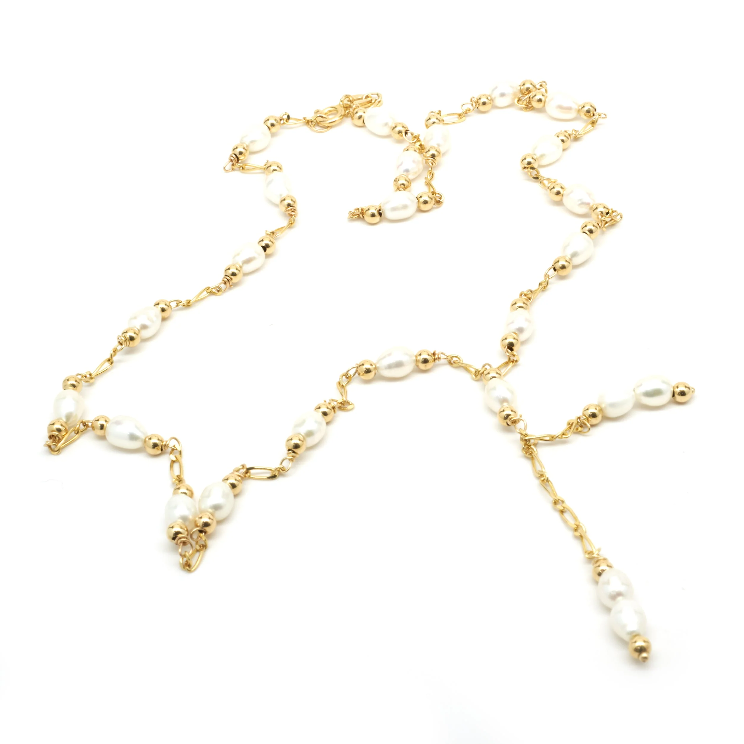 14 Karat Yellow Gold Pearl By The Yard Lariat Necklace - Image 3