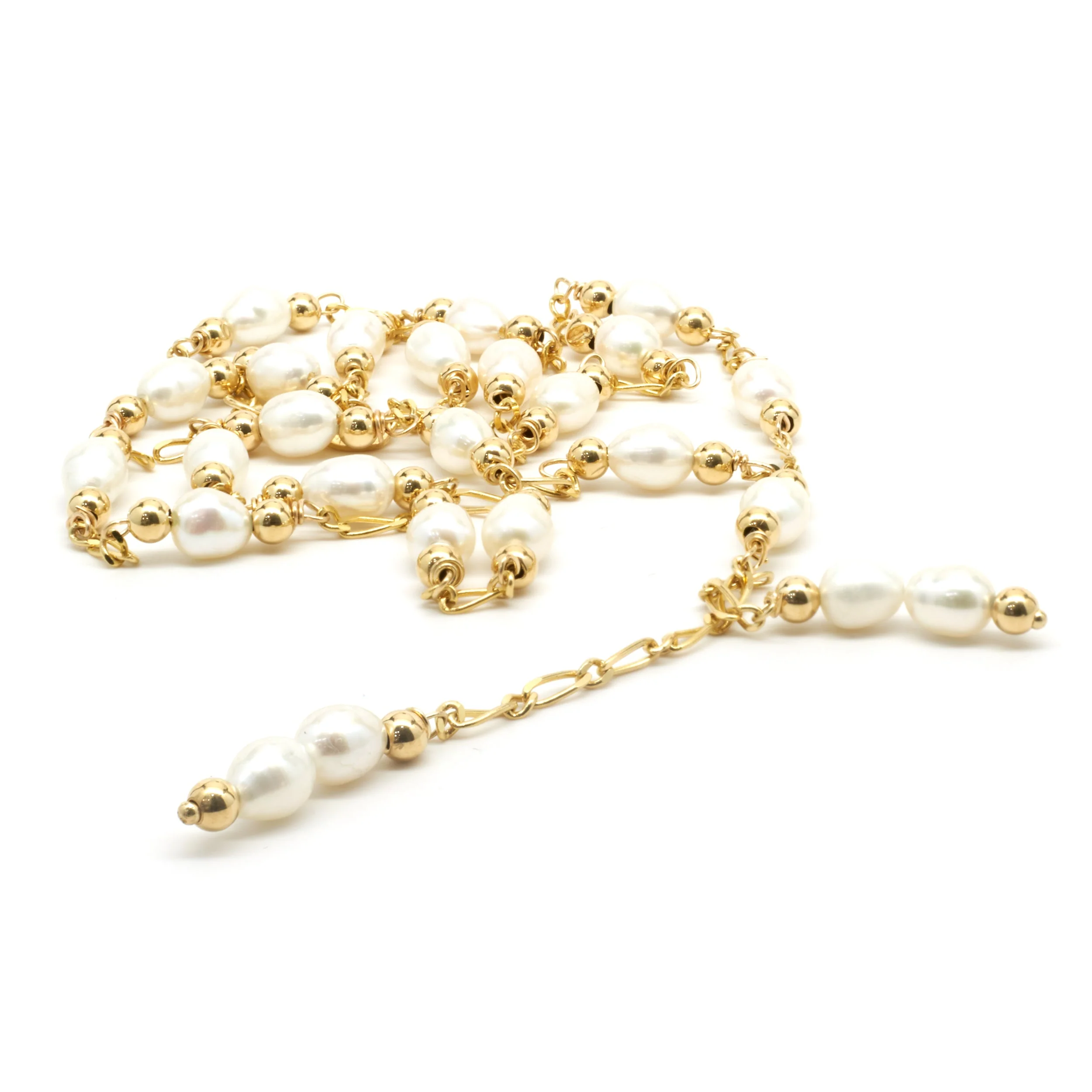 14 Karat Yellow Gold Pearl By The Yard Lariat Necklace - Image 4