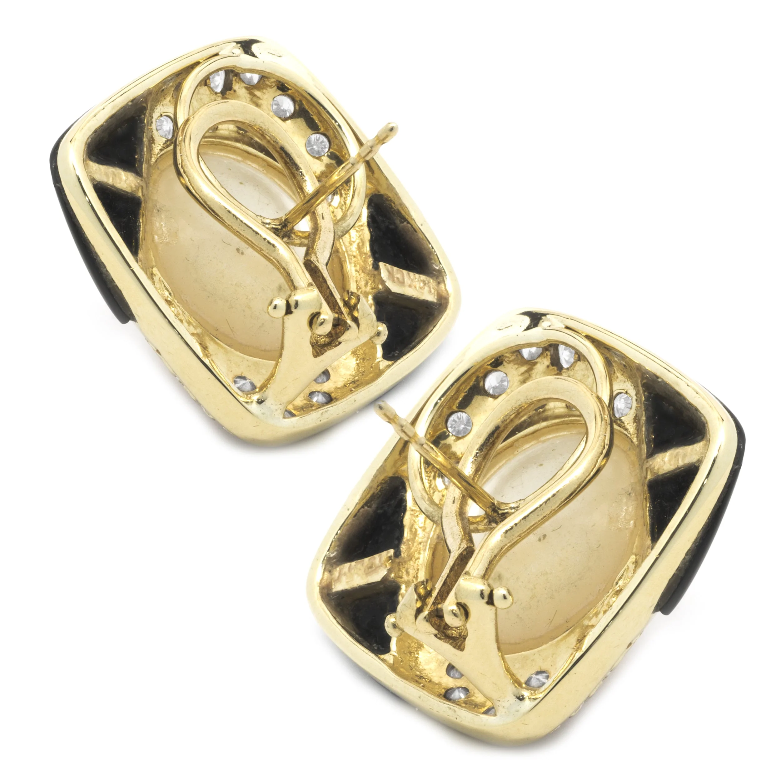 14 Karat Yellow Gold Pearl, Diamond and Black Onyx Earrings - Image 3