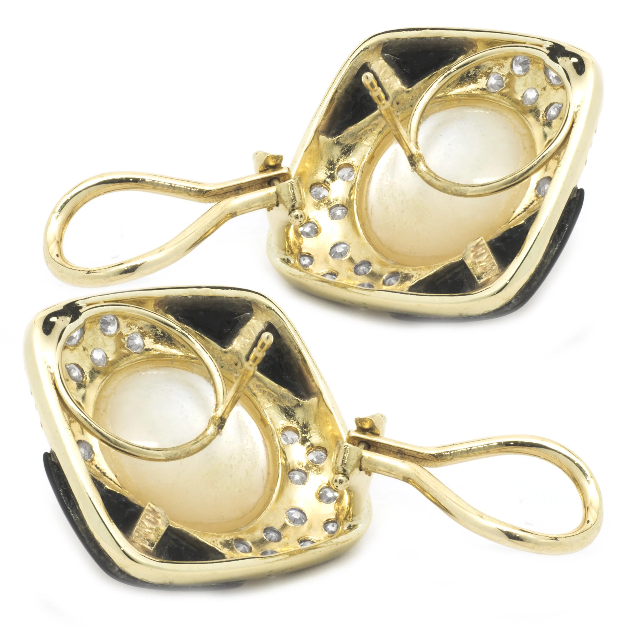 14 Karat Yellow Gold Pearl, Diamond and Black Onyx Earrings - Image 4