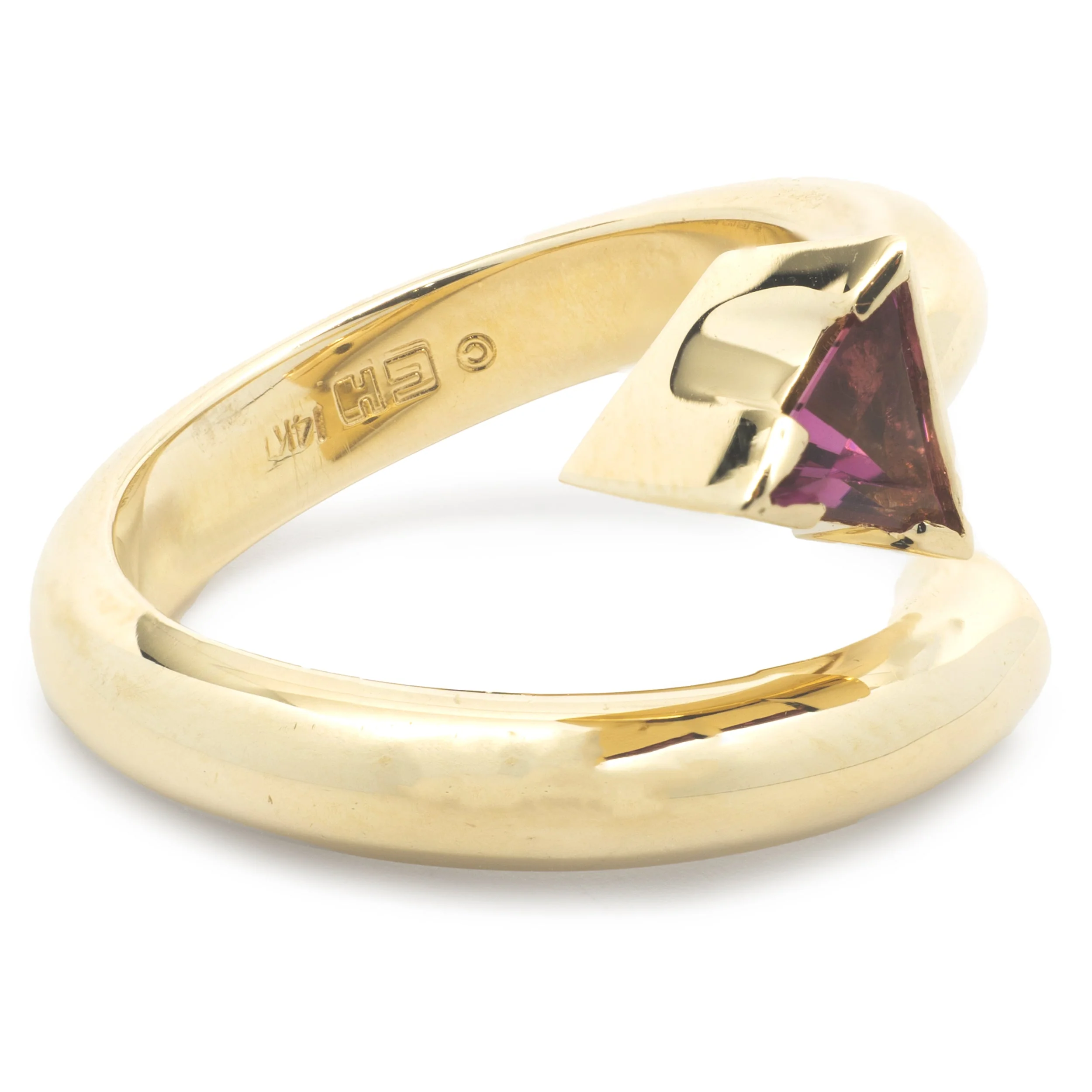 14 Karat Yellow Gold Pink and Chrome Tourmaline Geometric Bypass Ring - Image 2