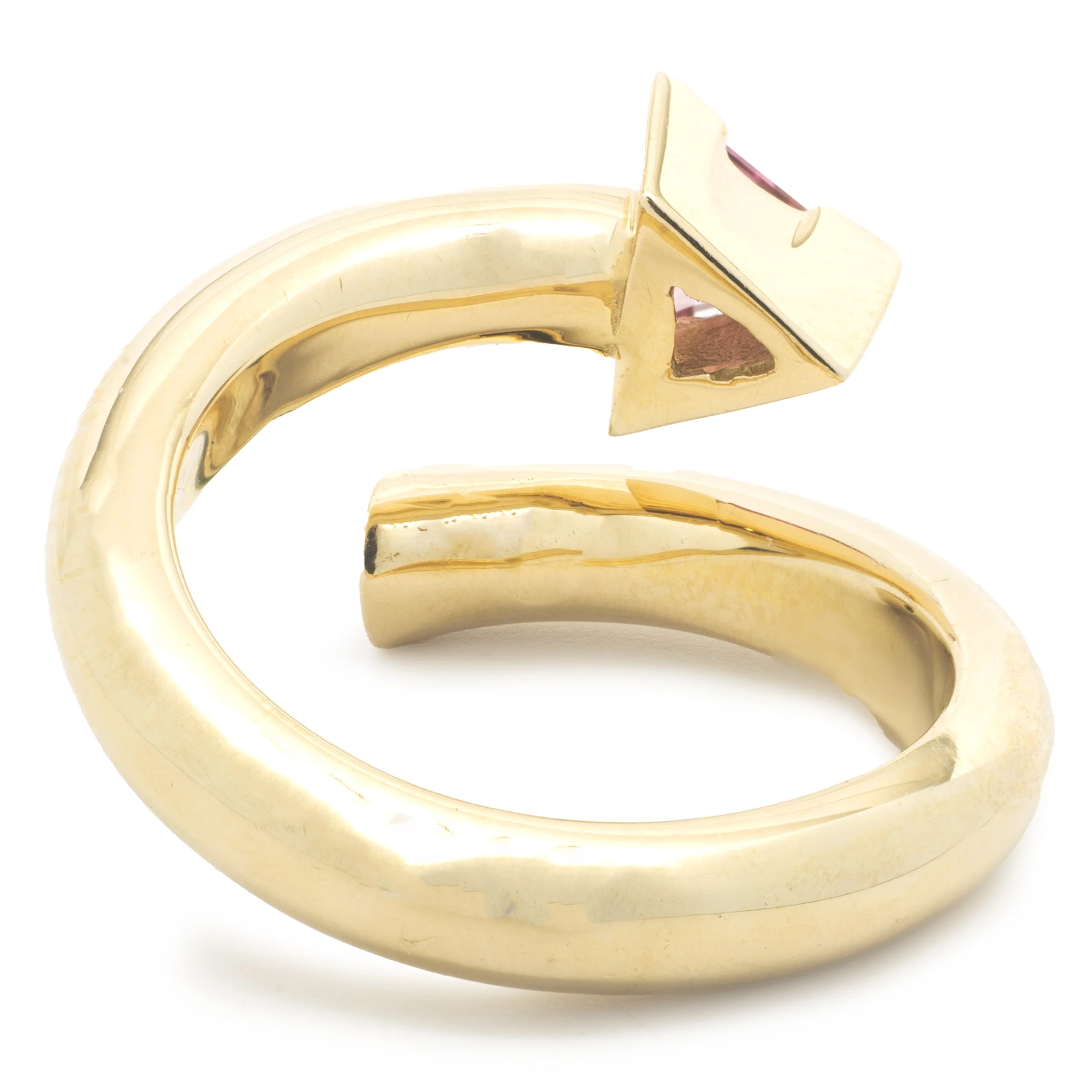 14 Karat Yellow Gold Pink and Chrome Tourmaline Geometric Bypass Ring - Image 4
