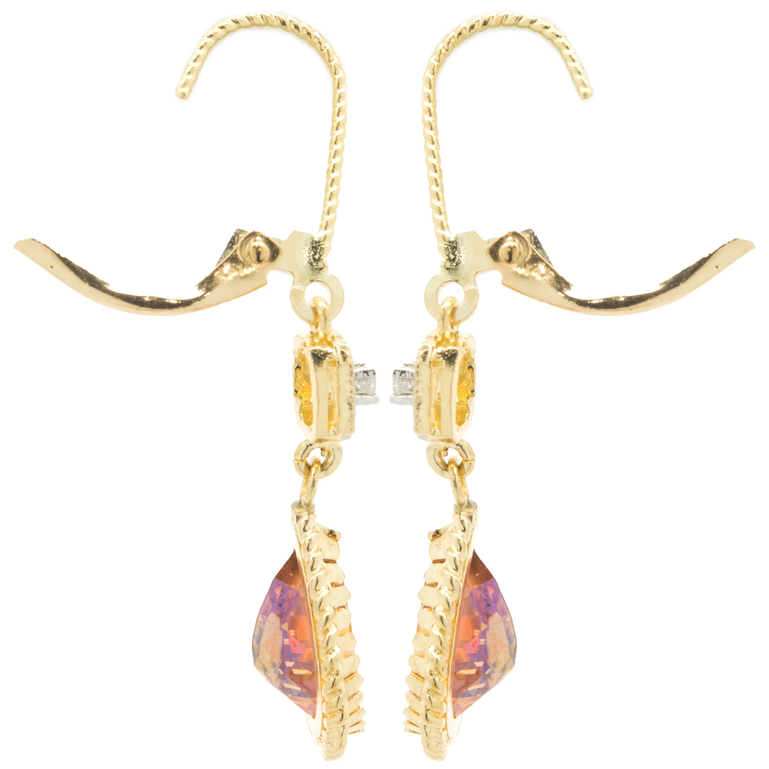 14 Karat Yellow Gold Pink Mystic Topaz and Diamond Drop Earrings - Image 2