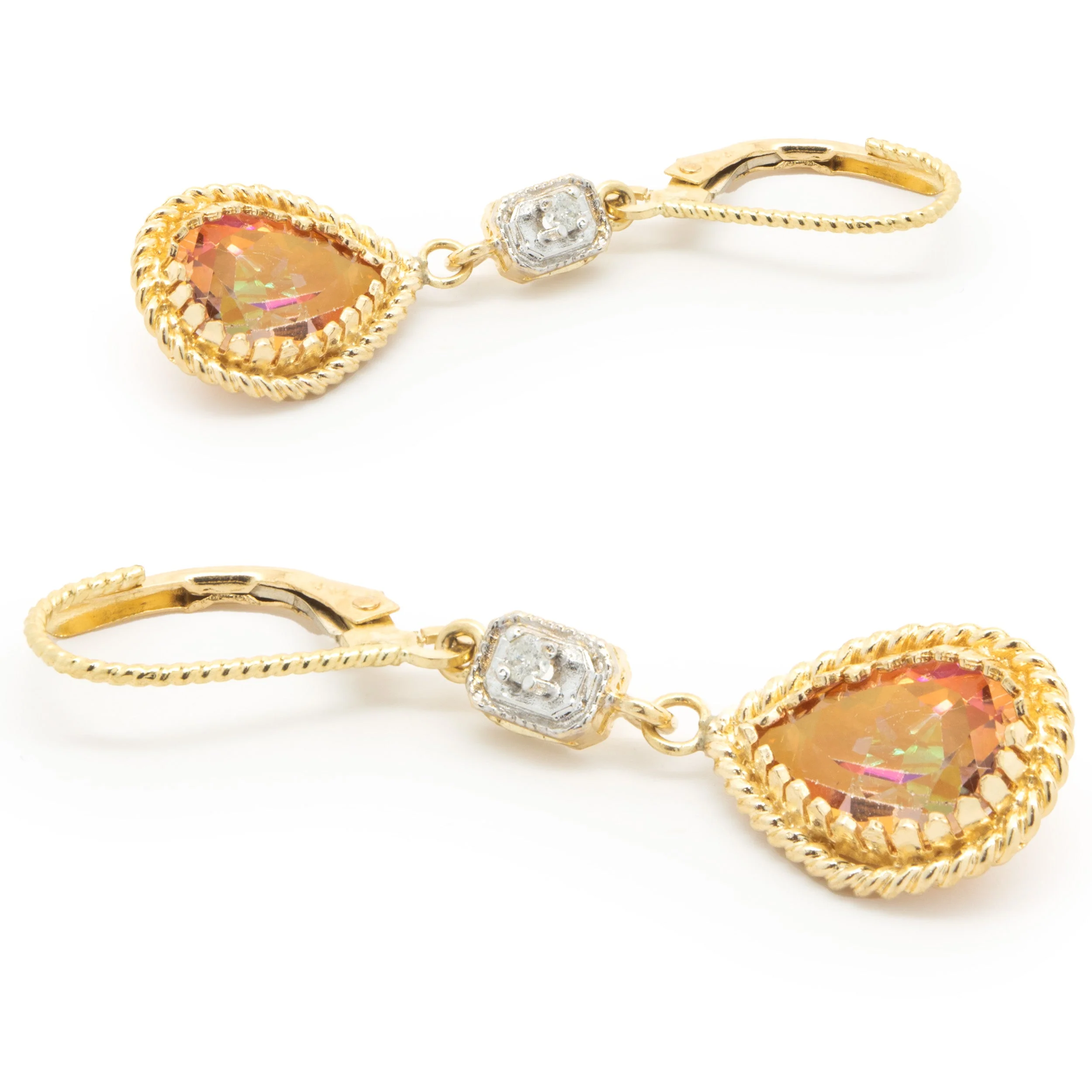 14 Karat Yellow Gold Pink Mystic Topaz and Diamond Drop Earrings - Image 4