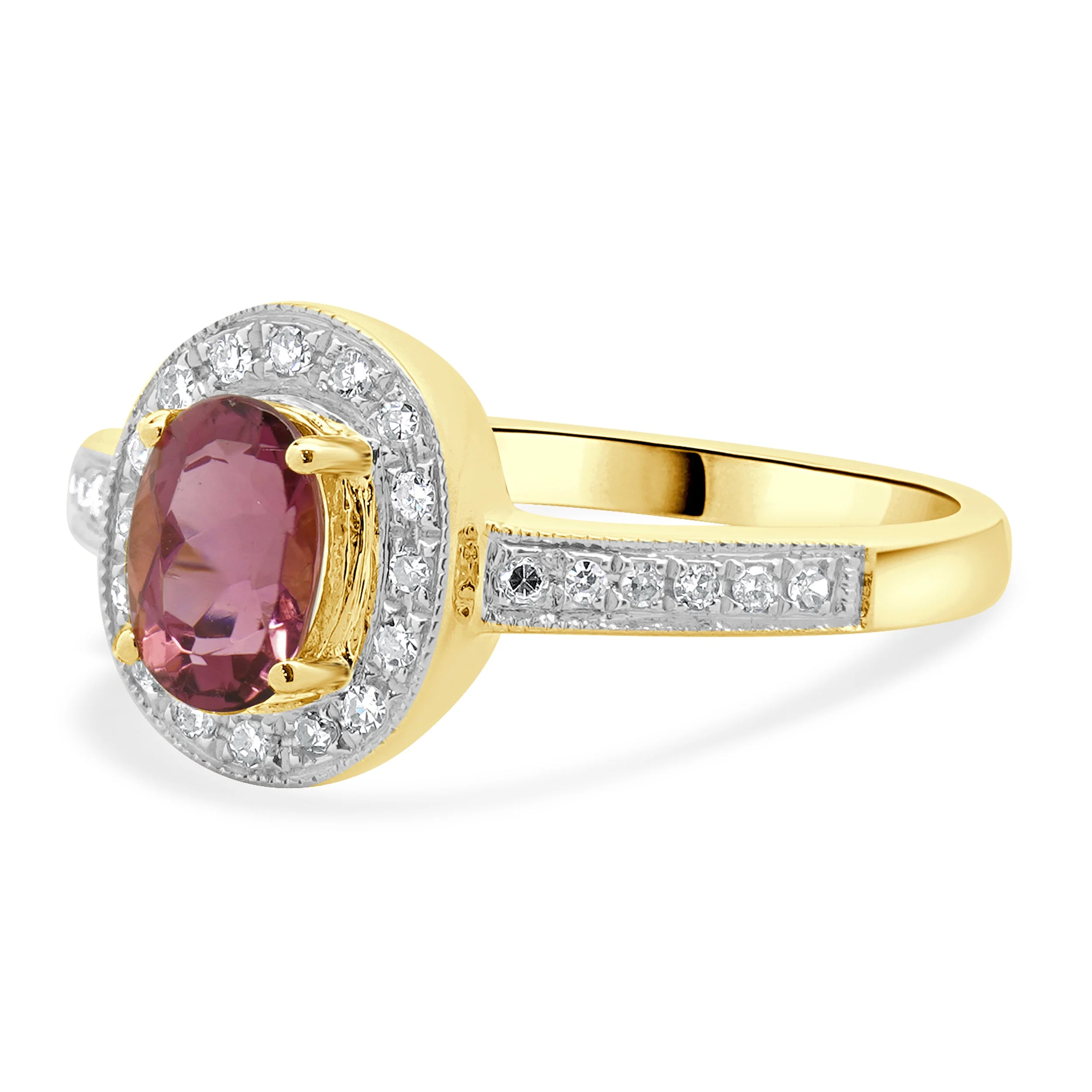 14 Karat Yellow Gold Pink Tourmaline and Diamond Oval Ring - Image 2