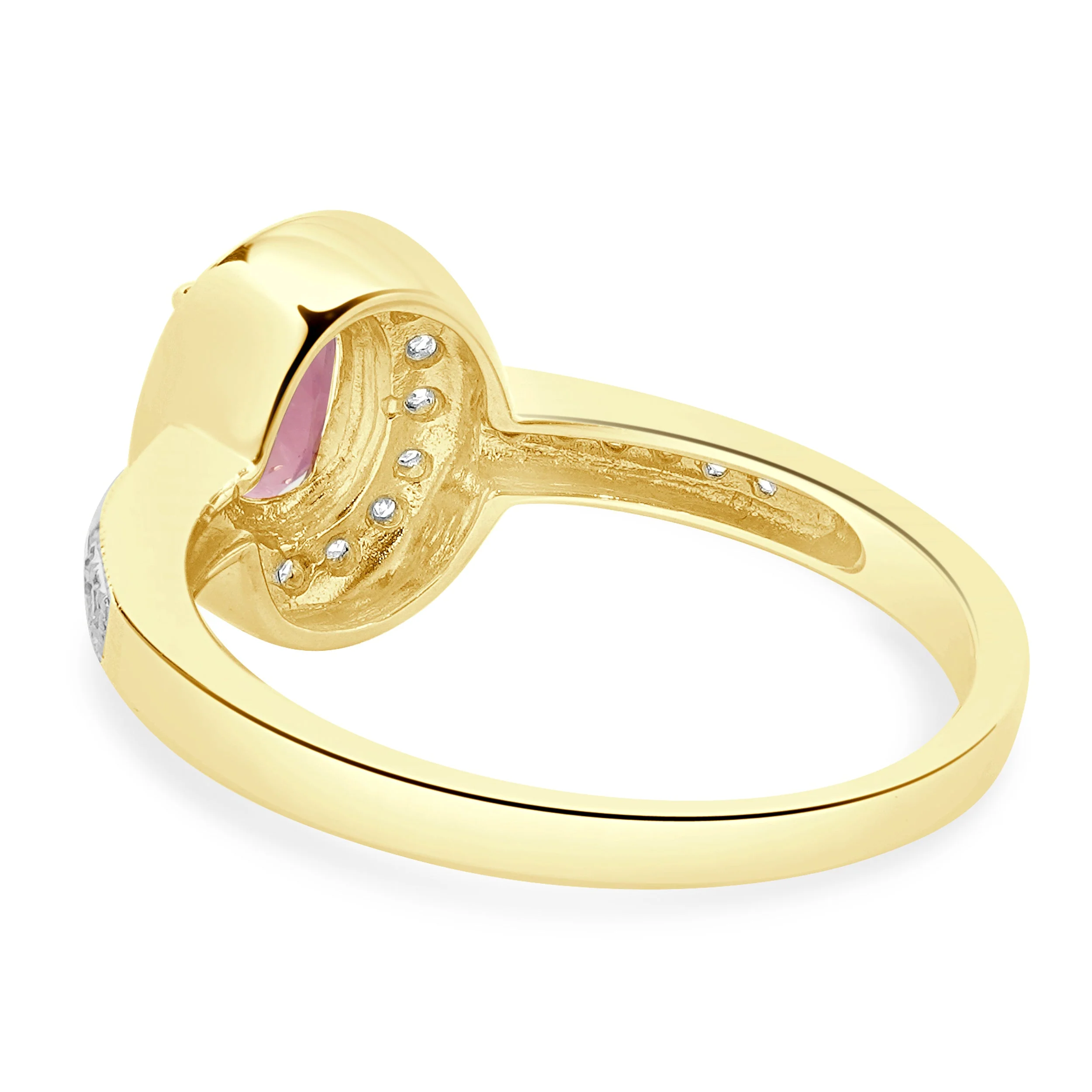 14 Karat Yellow Gold Pink Tourmaline and Diamond Oval Ring - Image 3