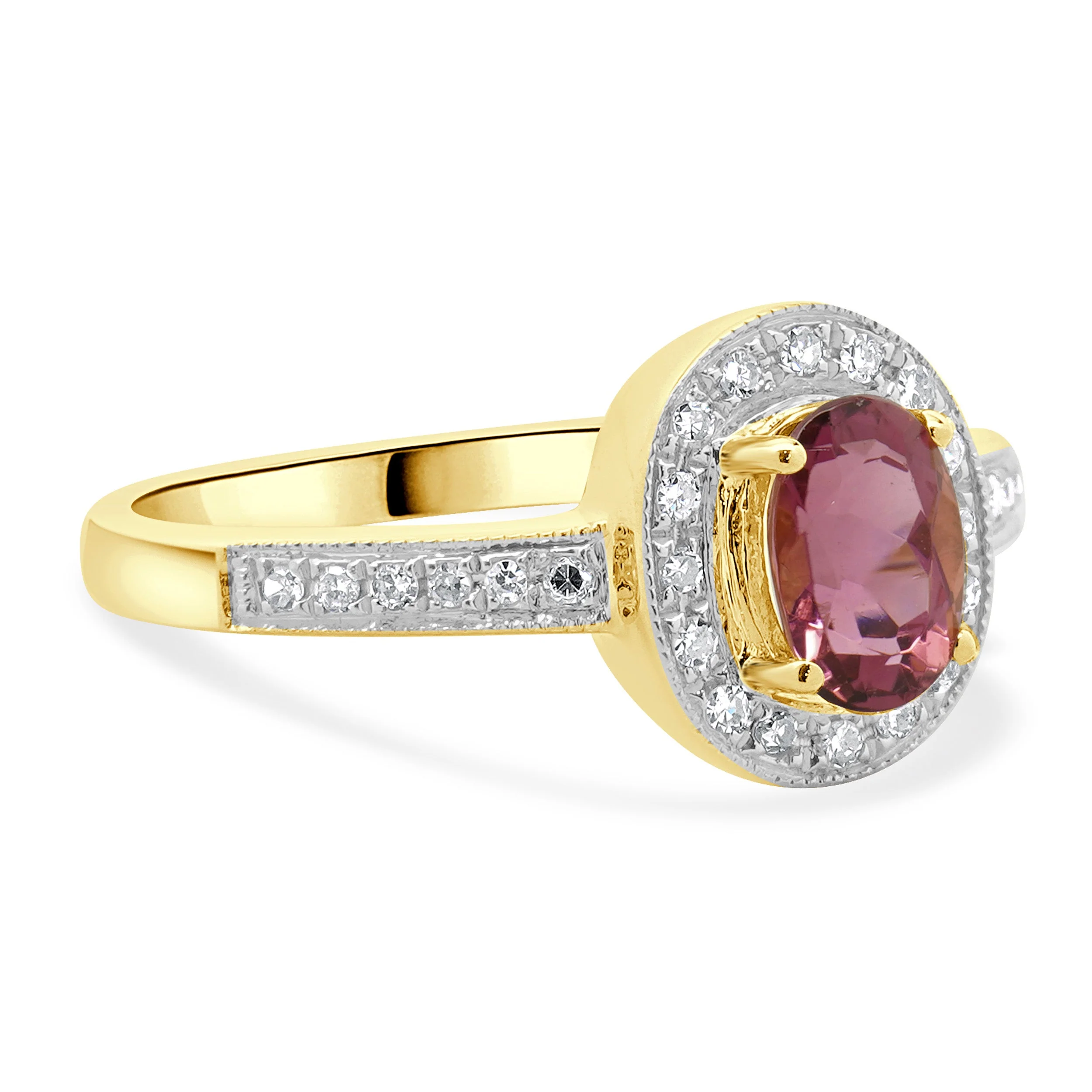 14 Karat Yellow Gold Pink Tourmaline and Diamond Oval Ring - Image 4