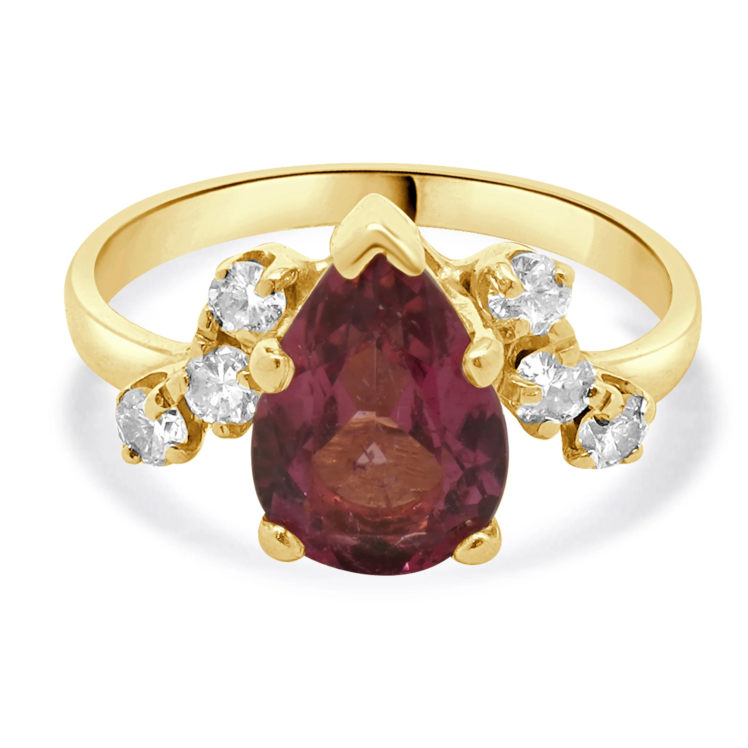 14 Karat Yellow Gold Pink Tourmaline and Diamond Ring