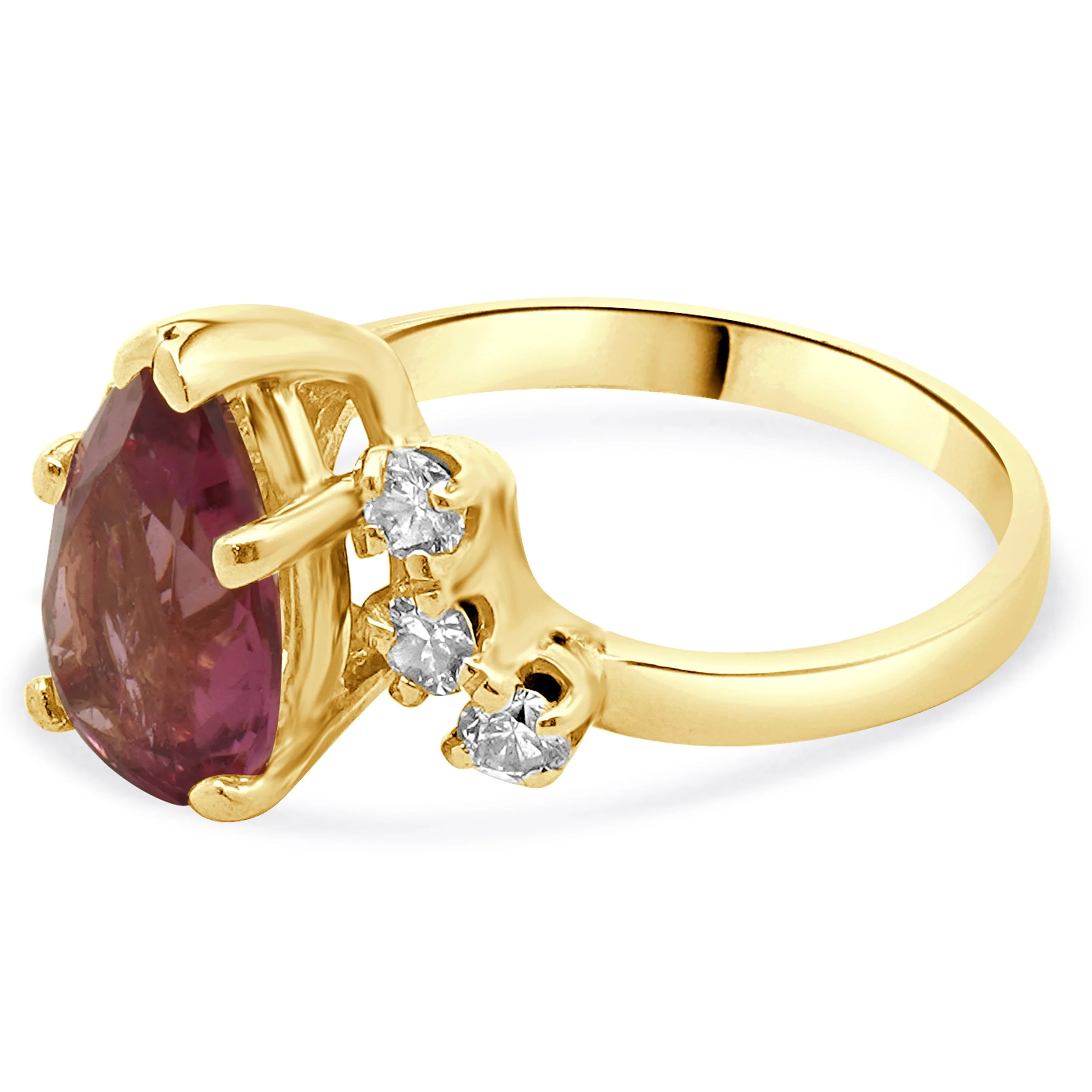 14 Karat Yellow Gold Pink Tourmaline and Diamond Ring - Image 2