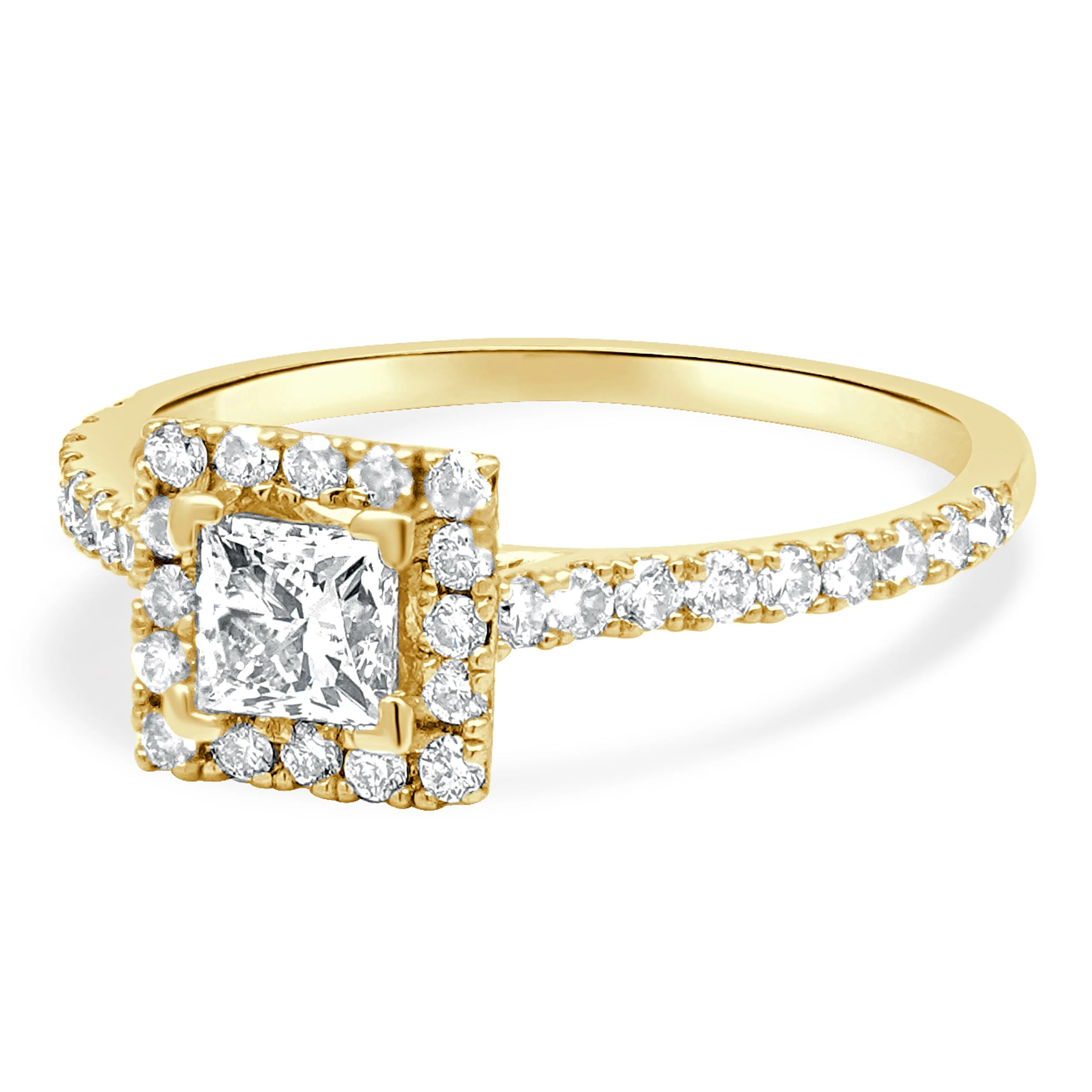 14 Karat Yellow Gold Princess Cut and Round Diamond Halo Engagement Ring - Image 2