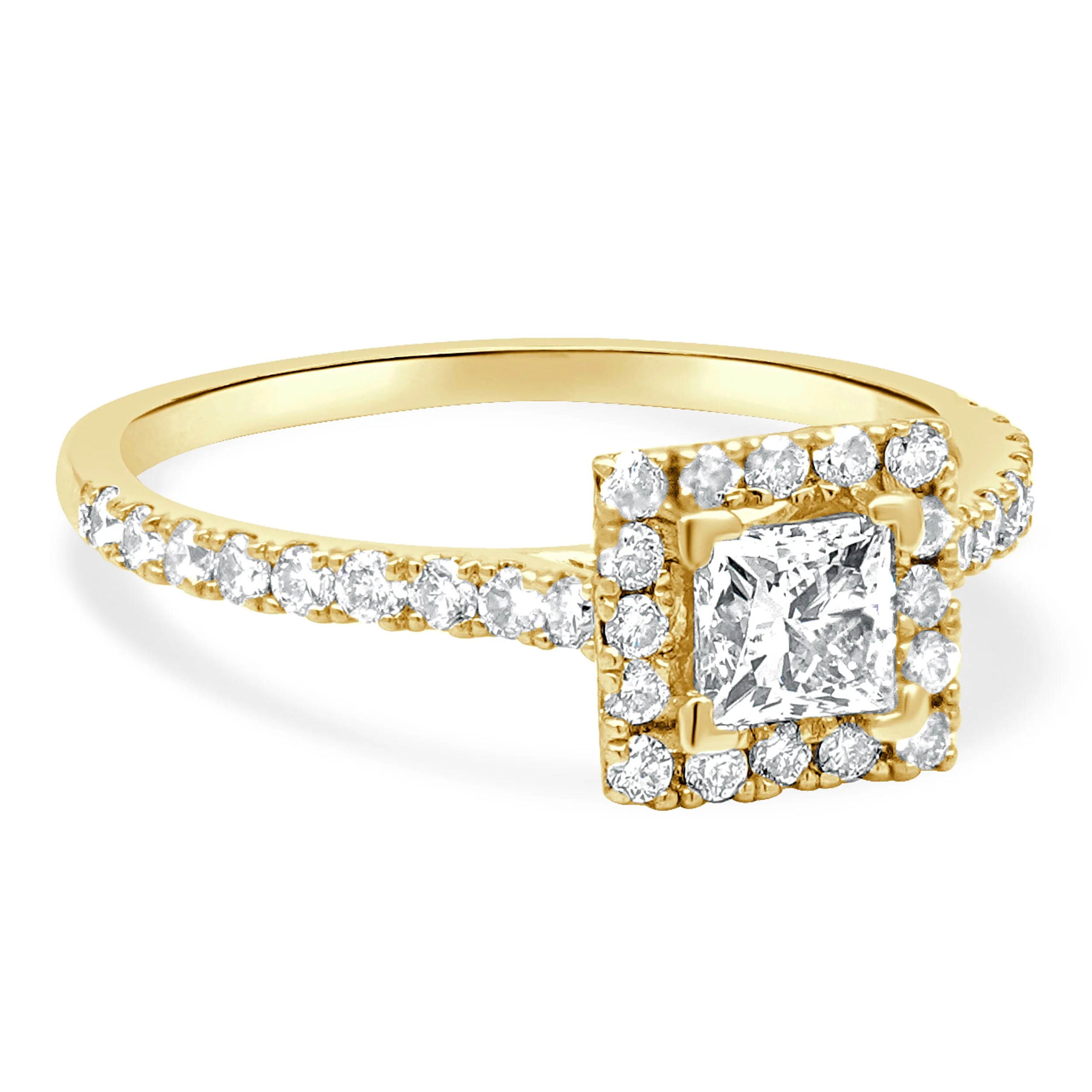 14 Karat Yellow Gold Princess Cut and Round Diamond Halo Engagement Ring - Image 3
