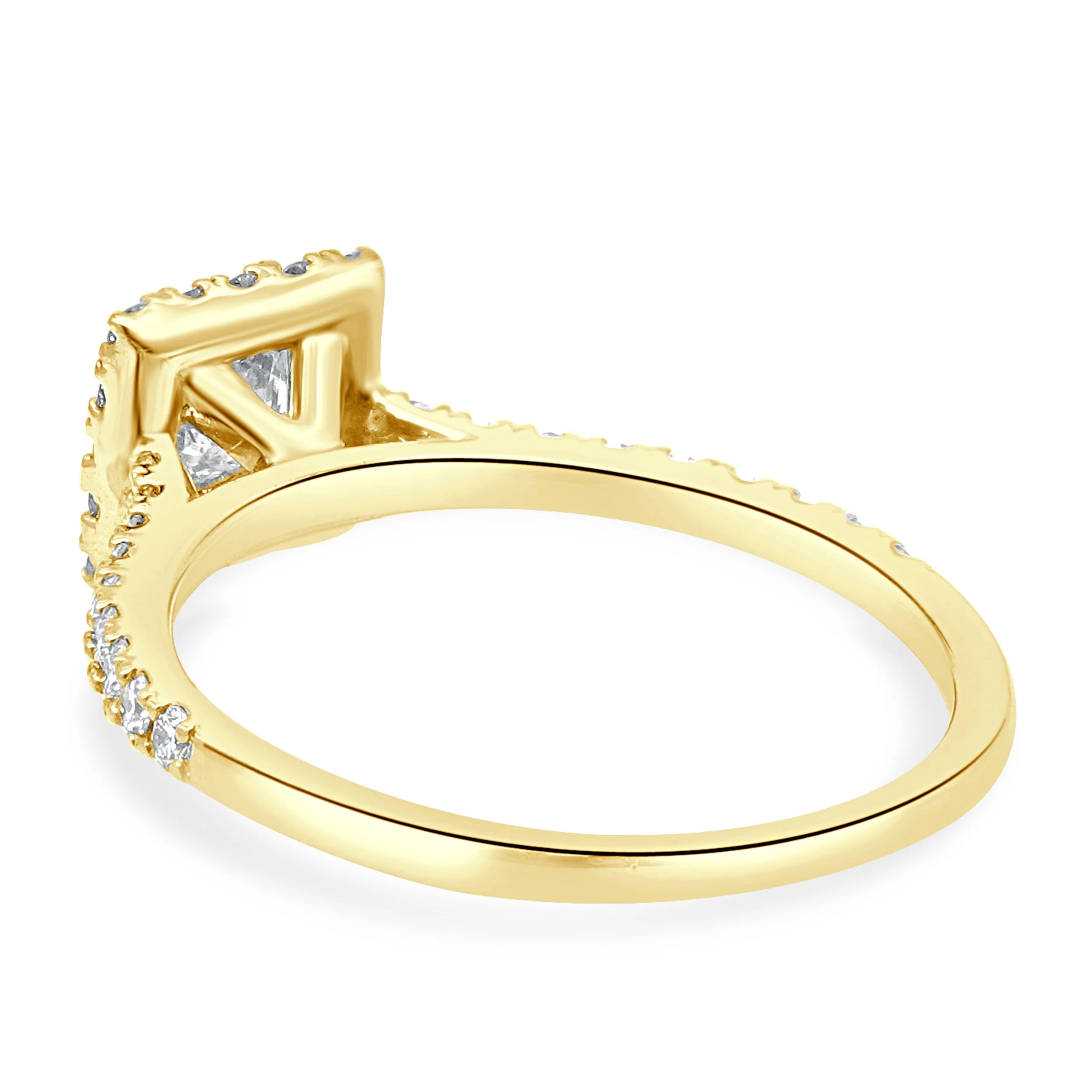 14 Karat Yellow Gold Princess Cut and Round Diamond Halo Engagement Ring - Image 4