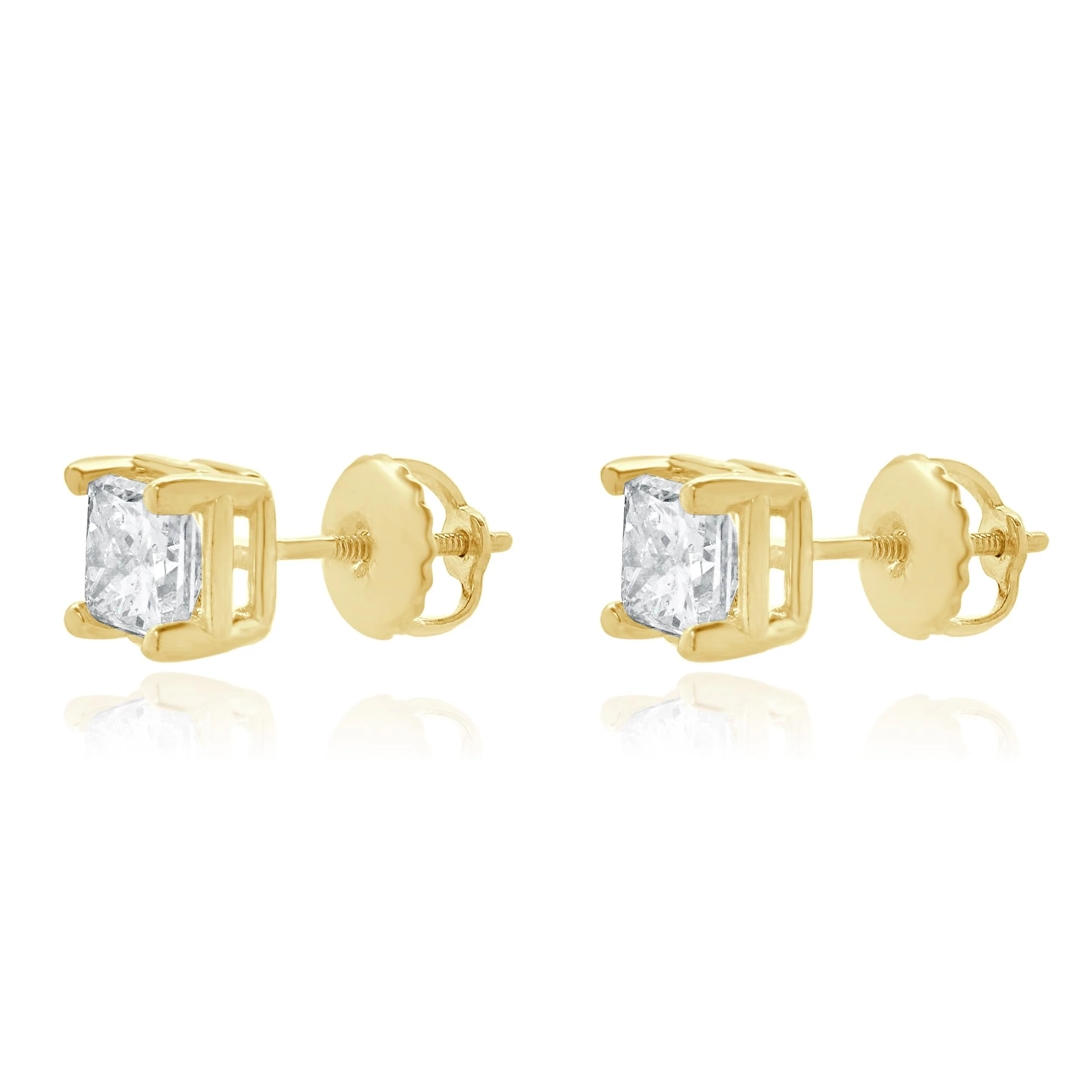14 Karat Yellow Gold Princess Cut Diamond Stud Earrings - Image 2