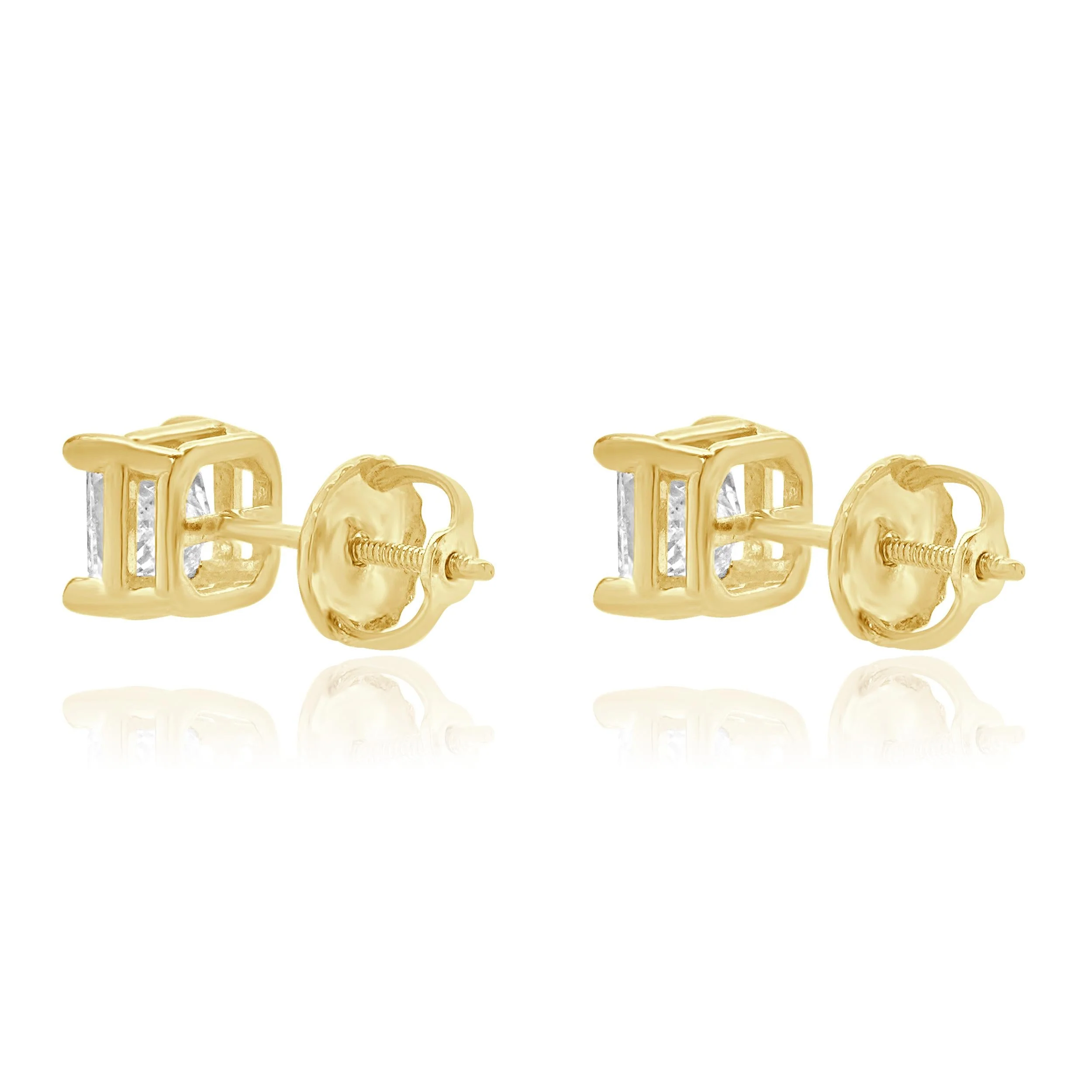 14 Karat Yellow Gold Princess Cut Diamond Stud Earrings - Image 3