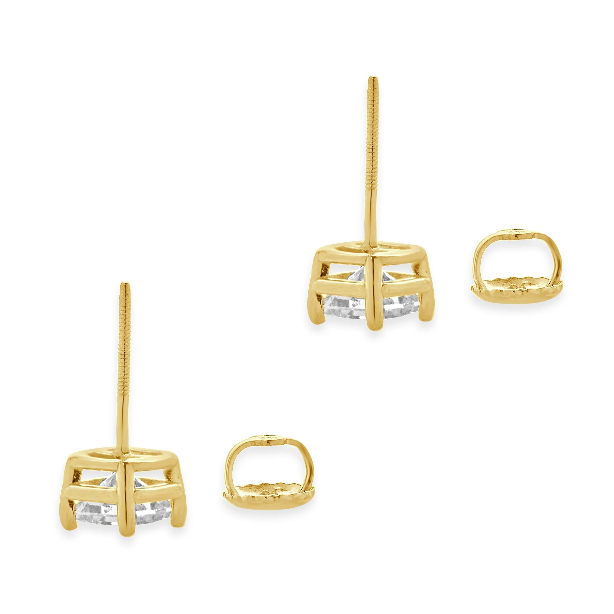 14 Karat Yellow Gold Princess Cut Diamond Stud Earrings - Image 4
