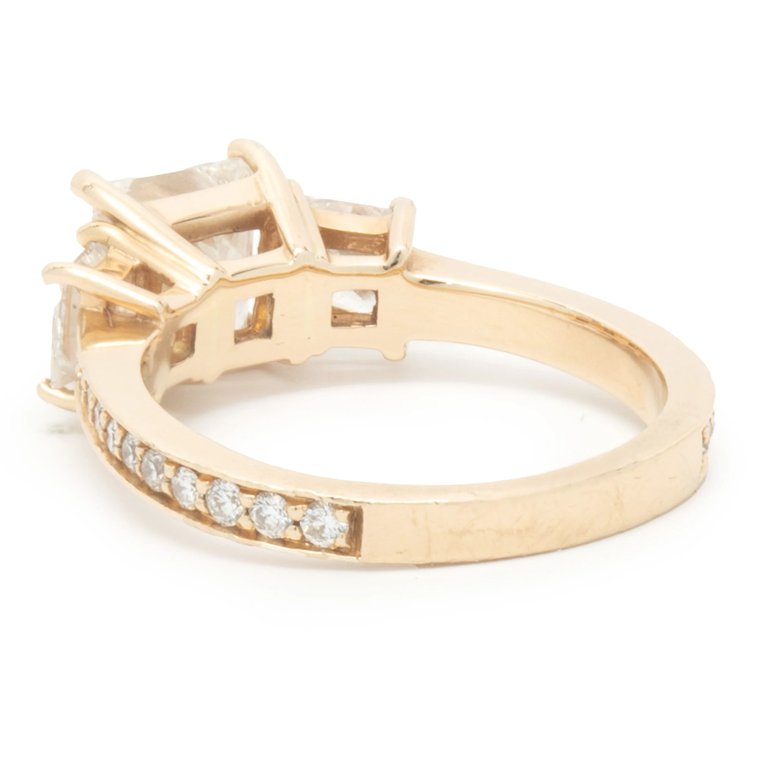 14 Karat Yellow Gold Princess Cut Diamond Three Stone Engagement Ring - Image 3