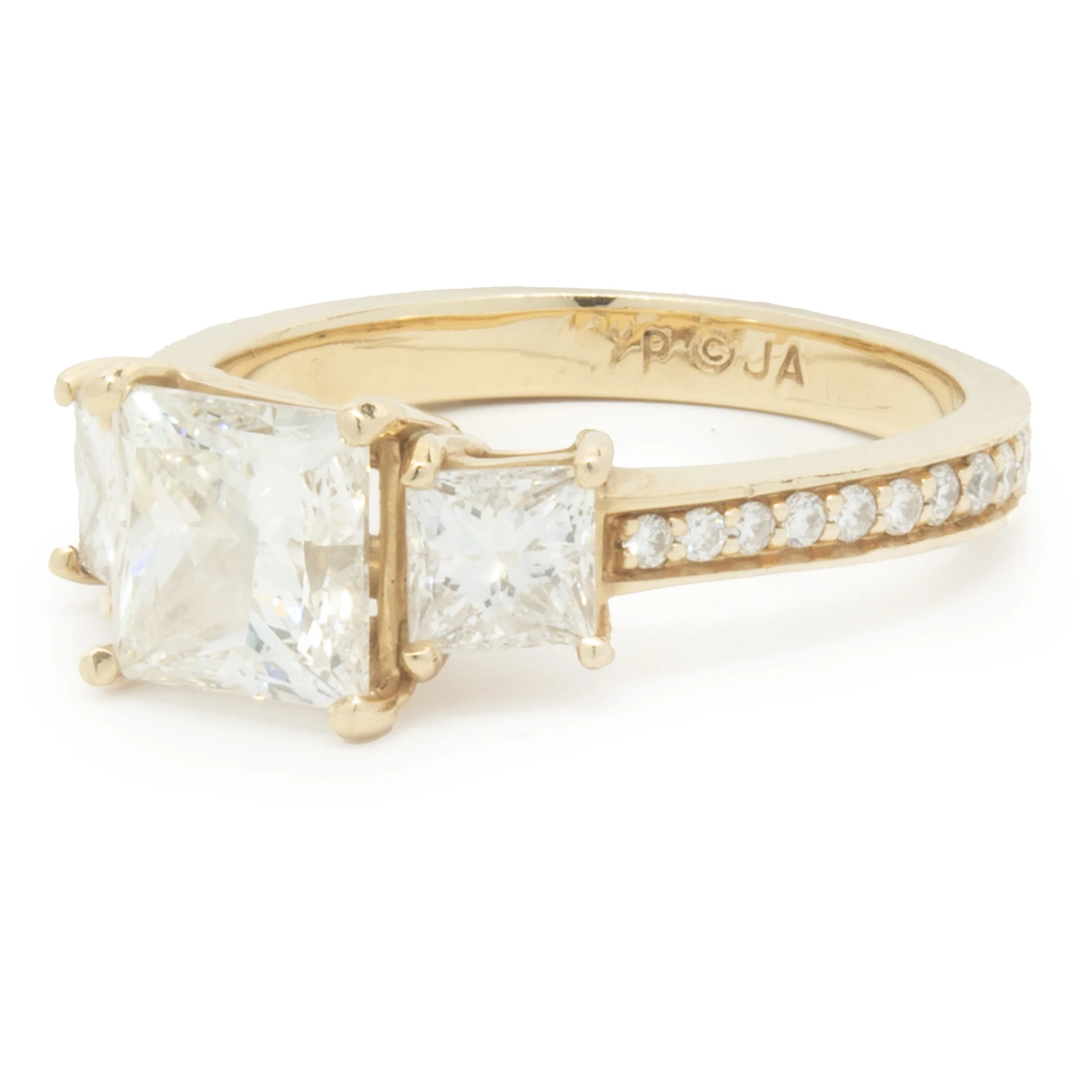 14 Karat Yellow Gold Princess Cut Diamond Three Stone Engagement Ring - Image 4