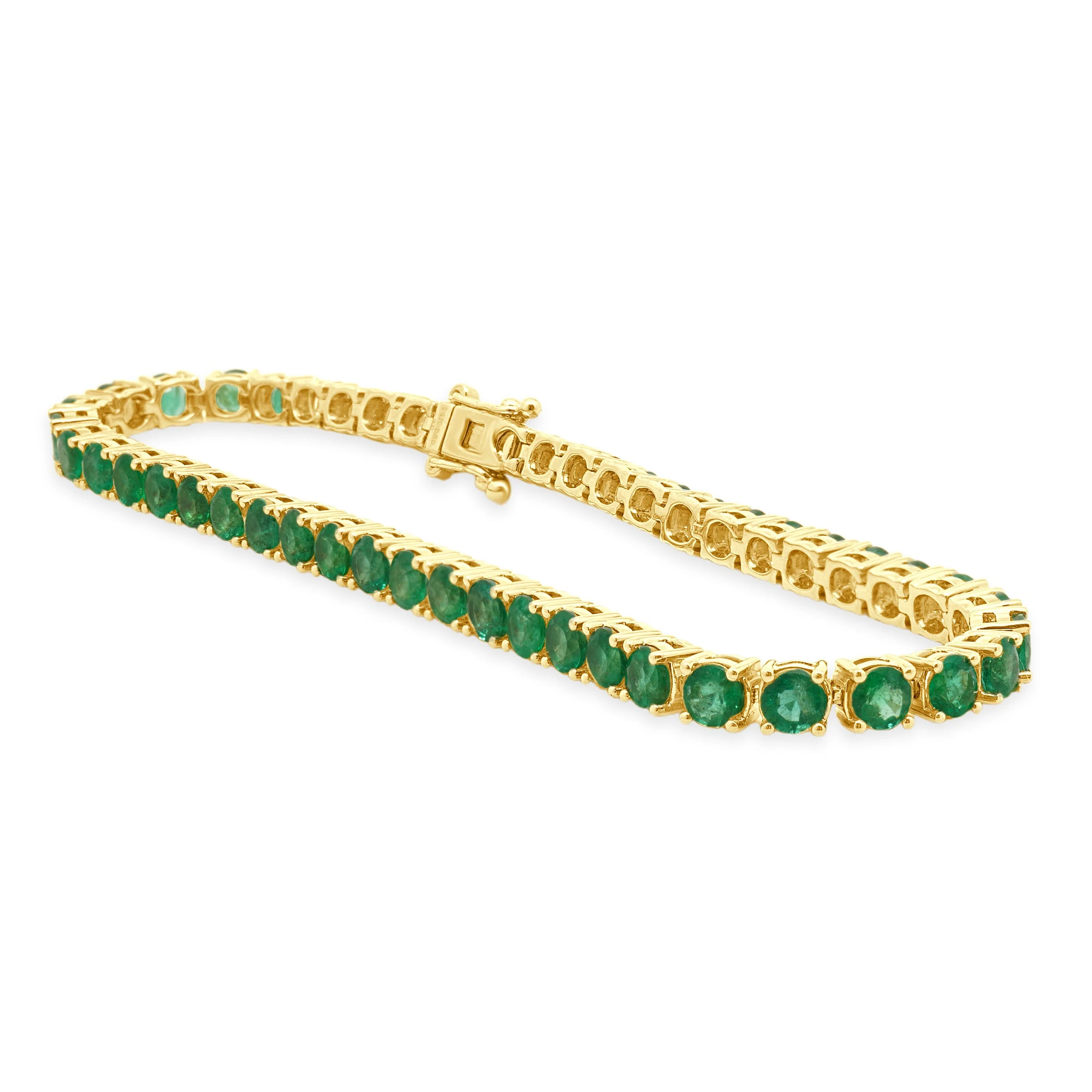 14 Karat Yellow Gold Prong Set Graduated Round Emerald Inline Bracelet 7.0" - Image 2