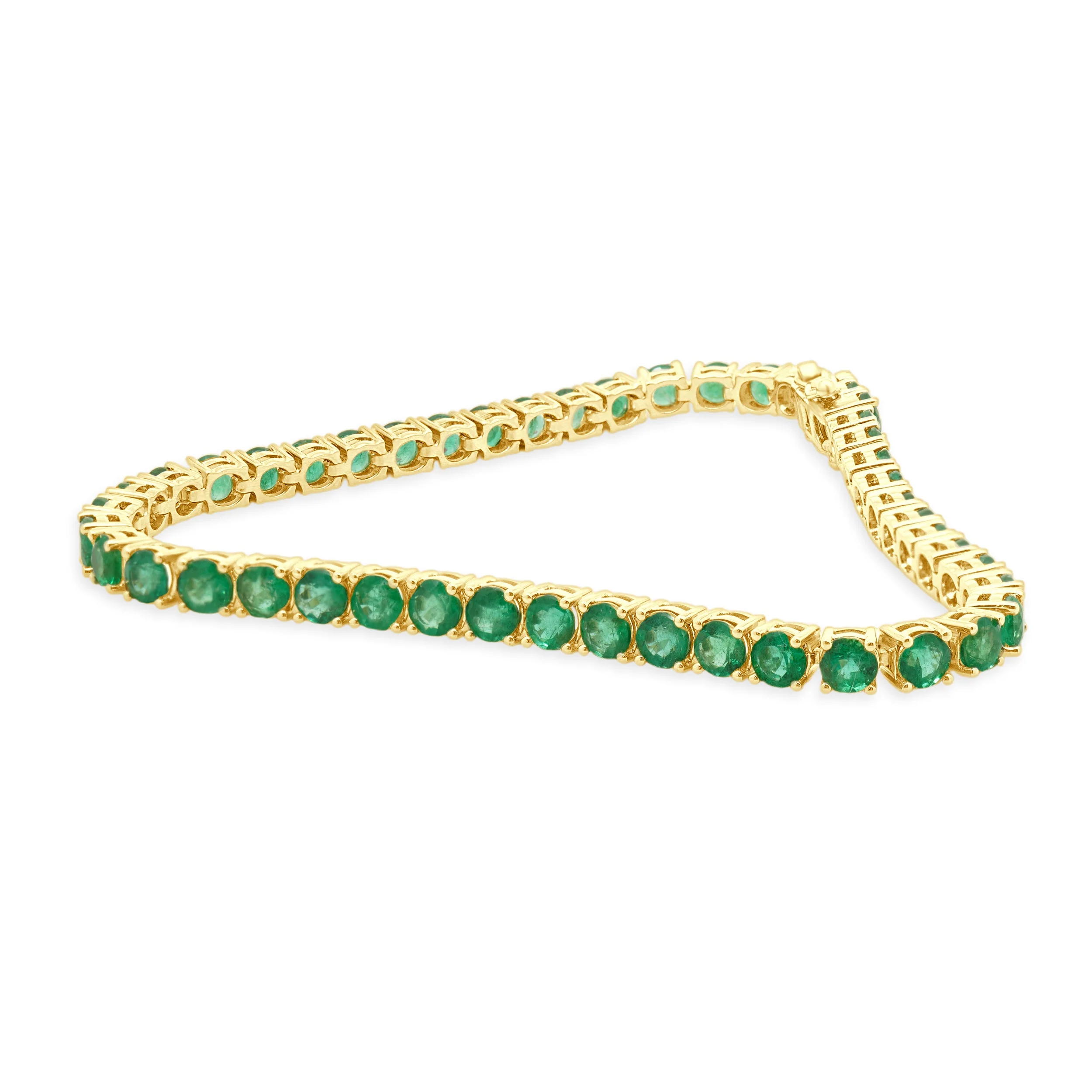 14 Karat Yellow Gold Prong Set Graduated Round Emerald Inline Bracelet 7.0" - Image 3