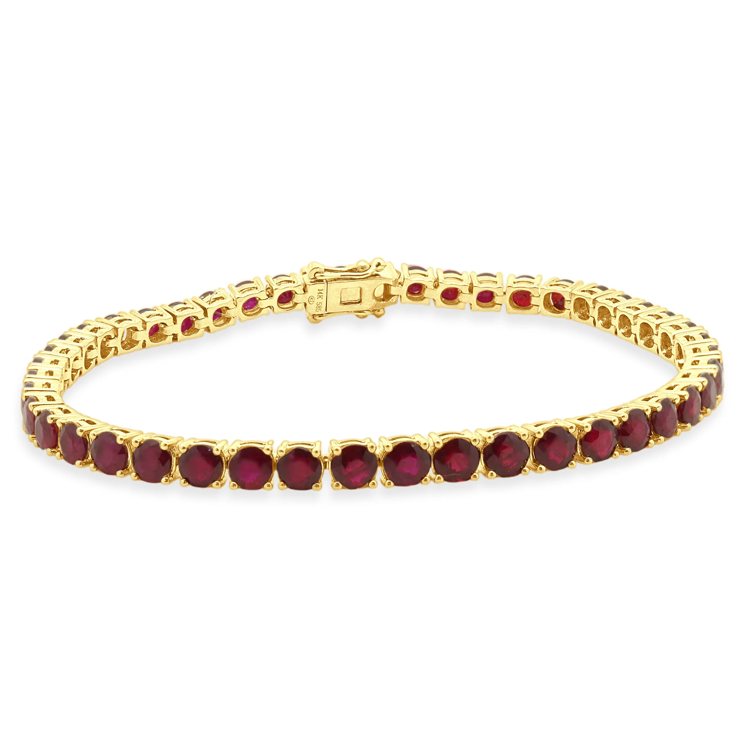 14 Karat Yellow Gold Prong Set Graduated Round Ruby Inline Bracelet 7.0"