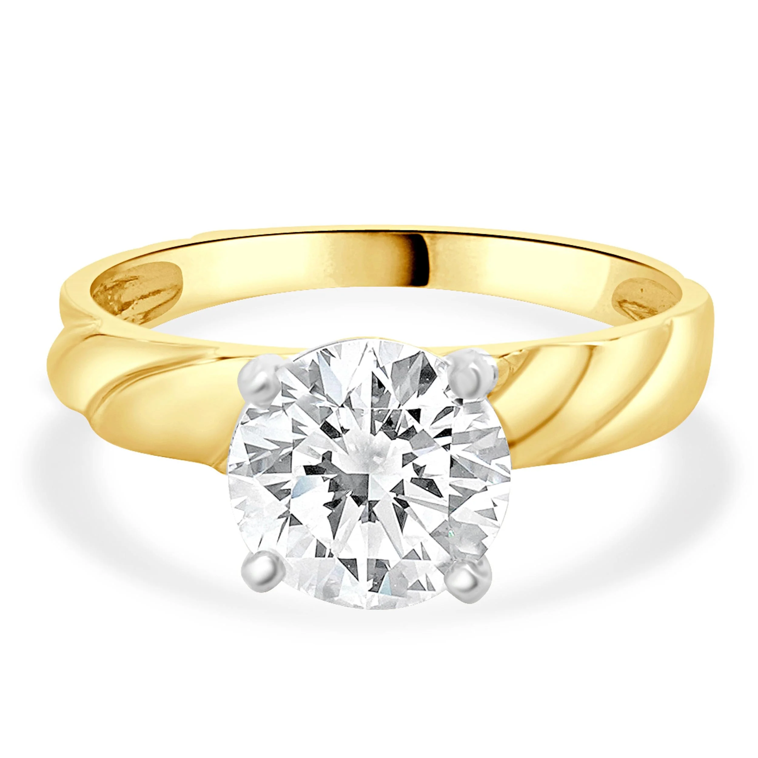 14 Karat Yellow Gold Round Brilliant Cut Diamond Engagement Ring
