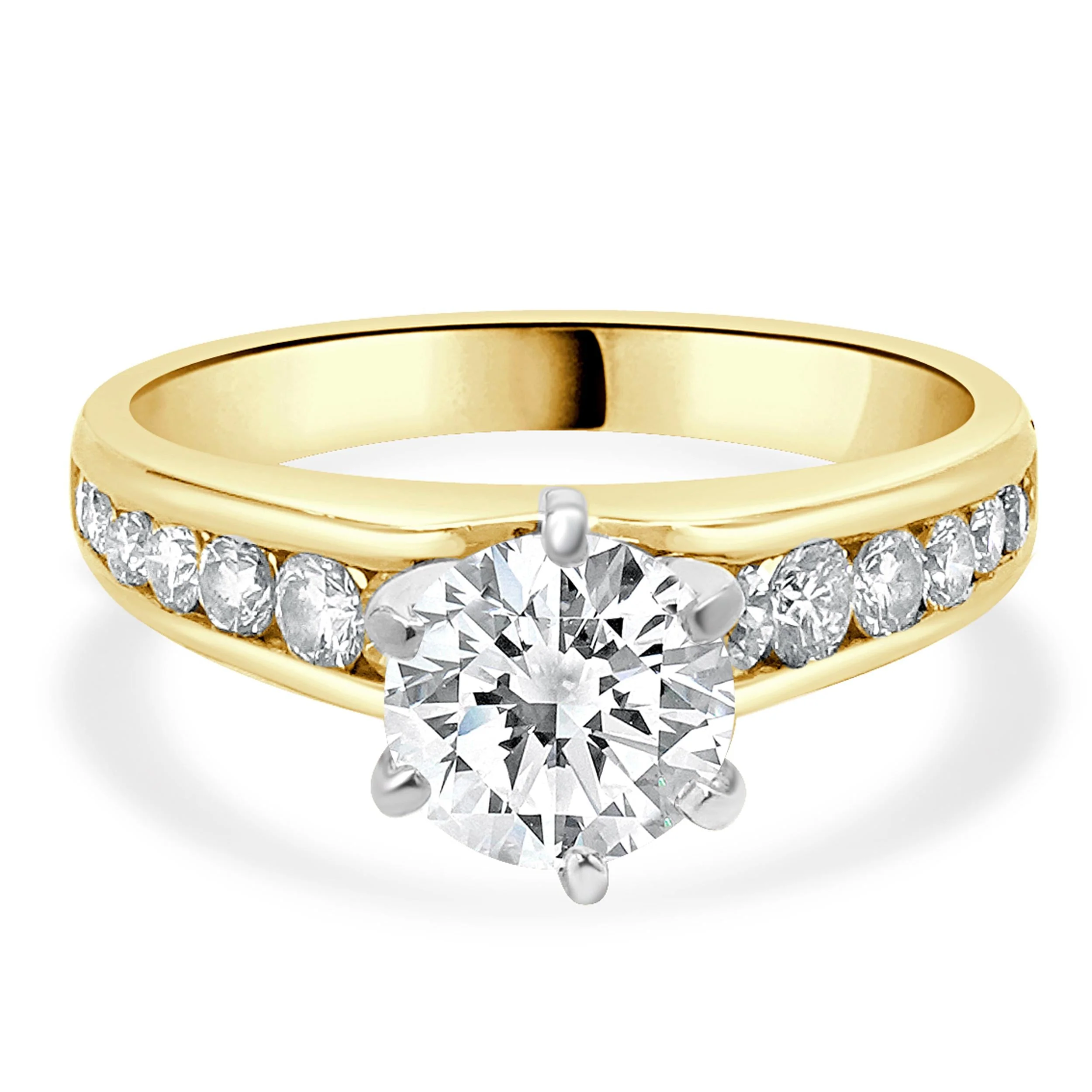 14 Karat Yellow Gold Round Brilliant Cut Diamond Engagement Ring