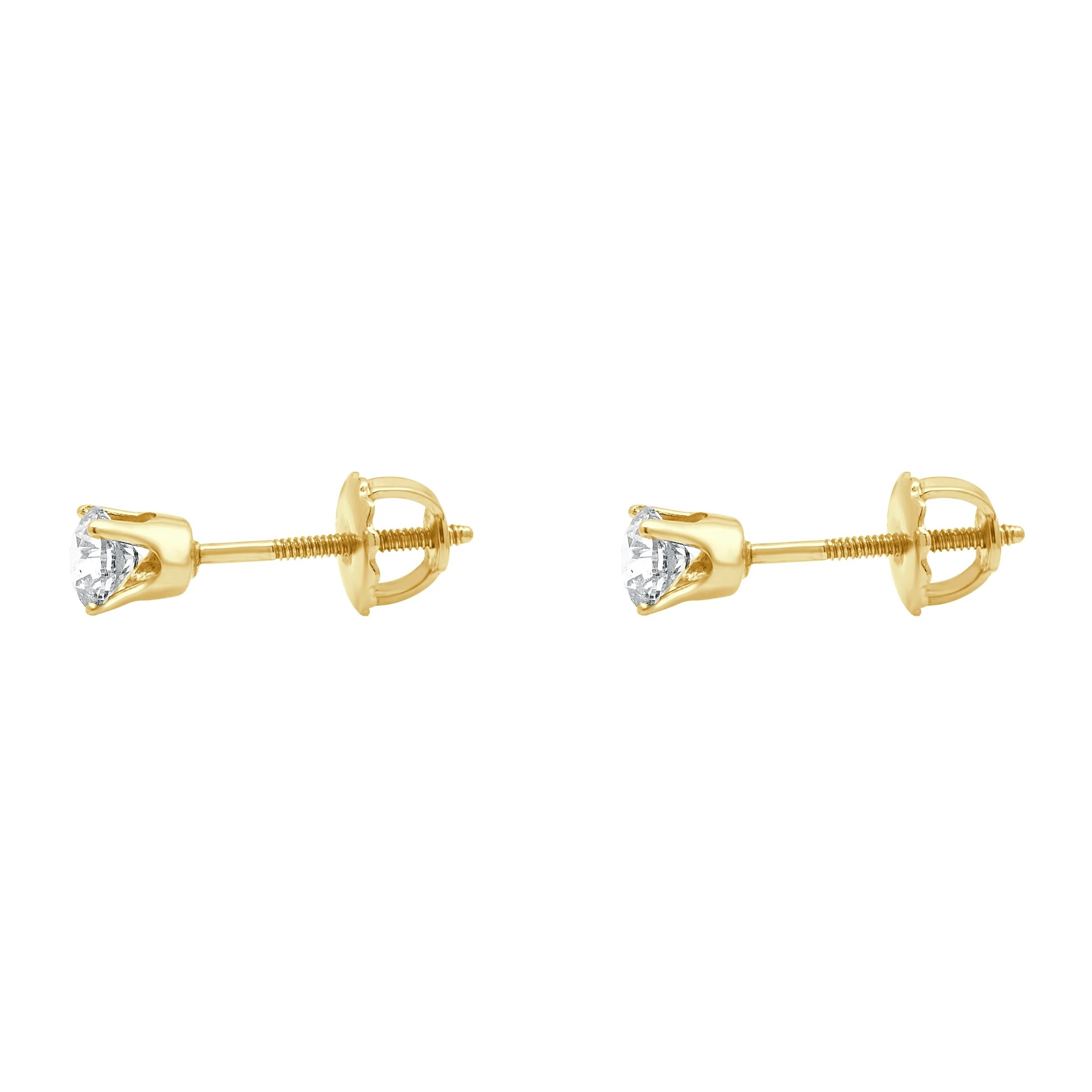 14 Karat Yellow Gold Round Brilliant Cut Diamond Stud Earrings - Image 2