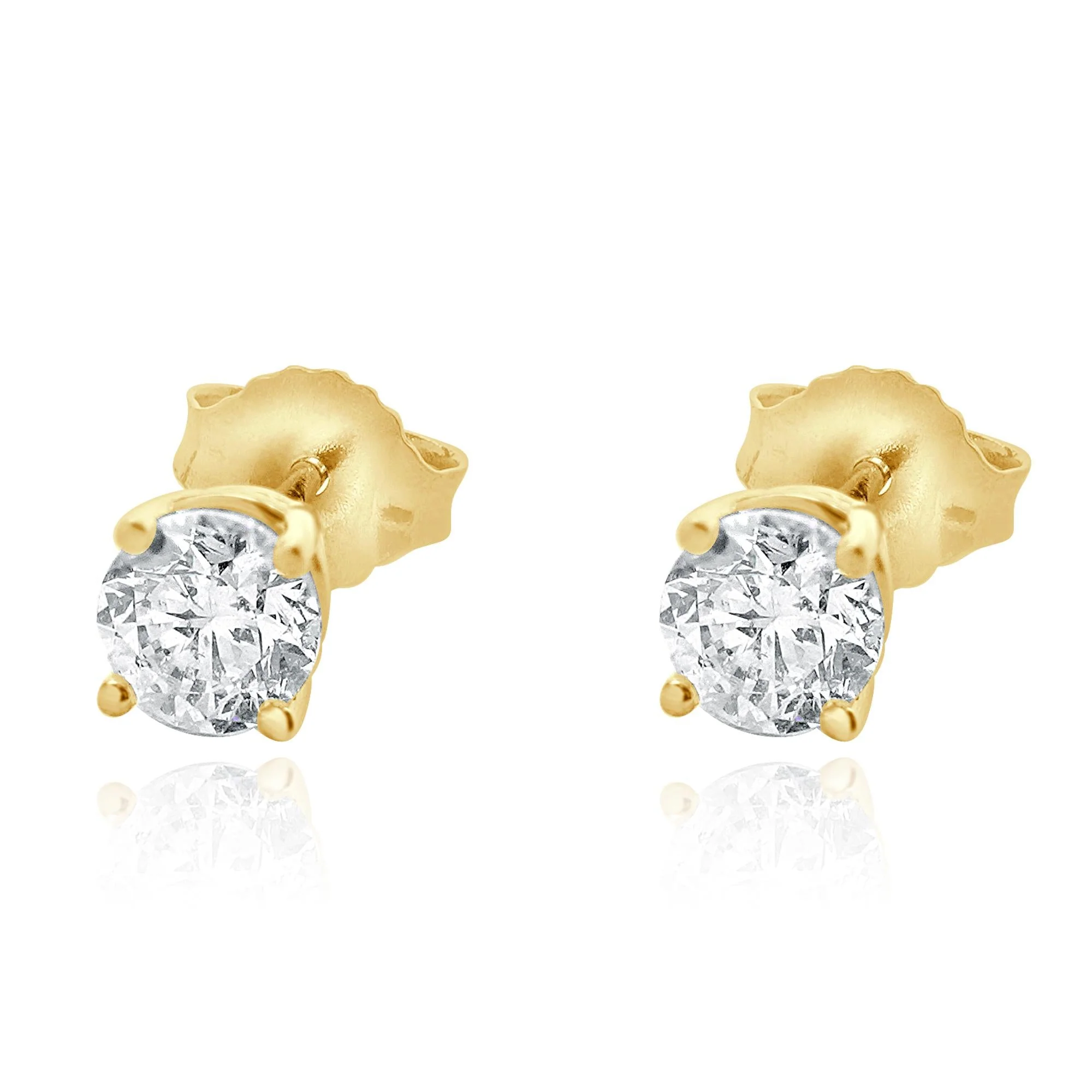 14 Karat Yellow Gold Round Brilliant Cut Diamond Stud Earrings