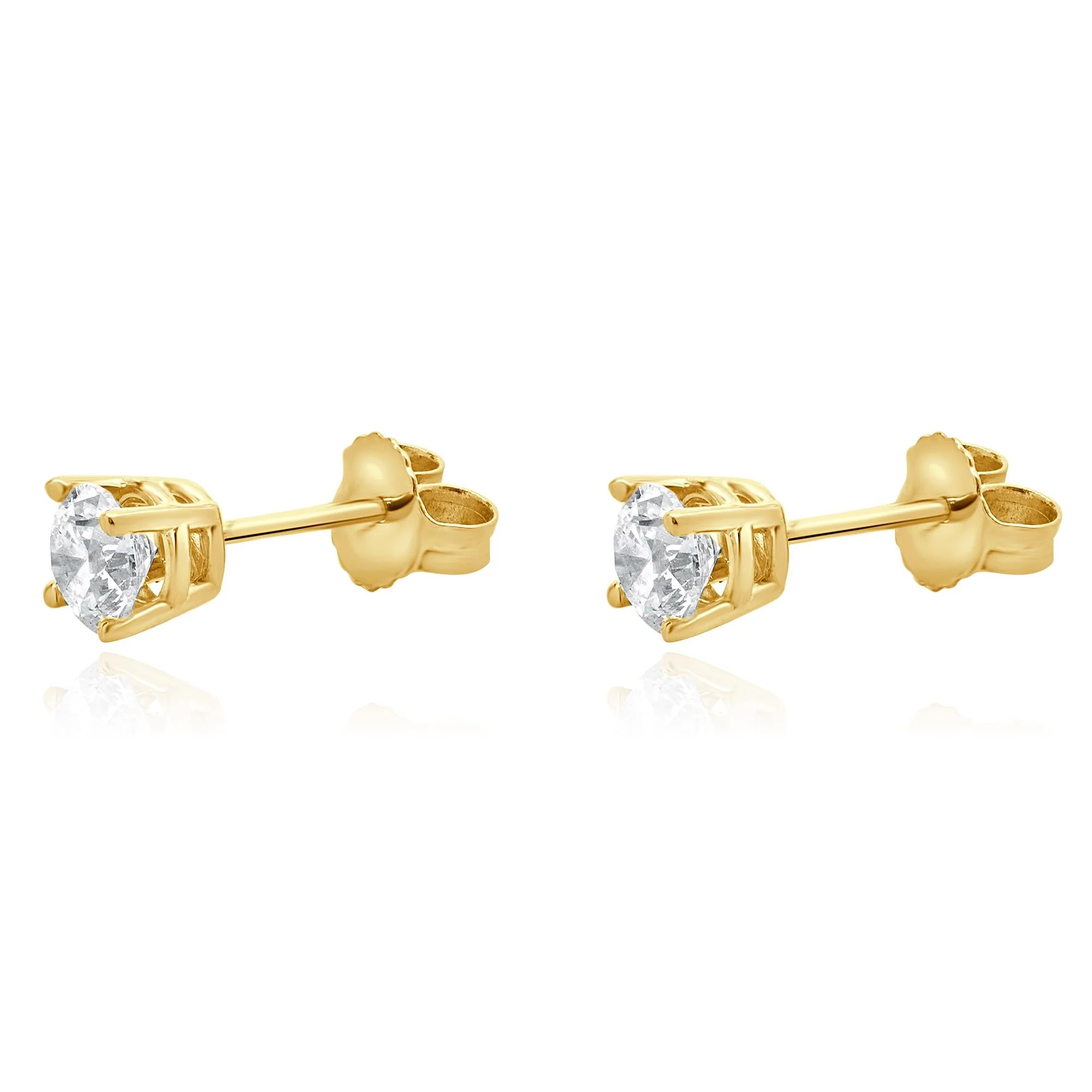 14 Karat Yellow Gold Round Brilliant Cut Diamond Stud Earrings - Image 2