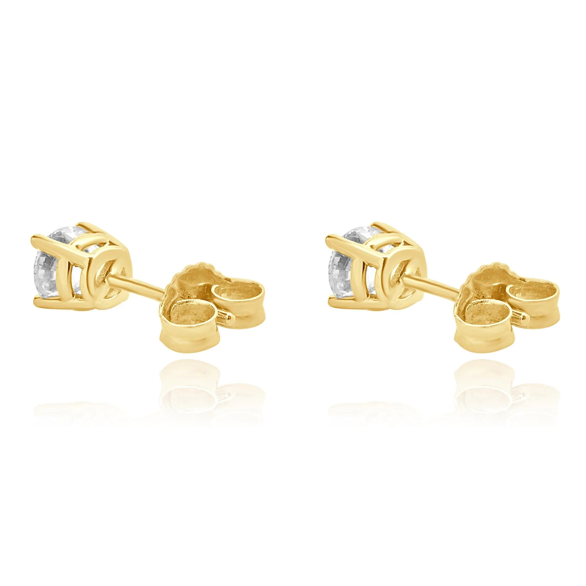 14 Karat Yellow Gold Round Brilliant Cut Diamond Stud Earrings - Image 3