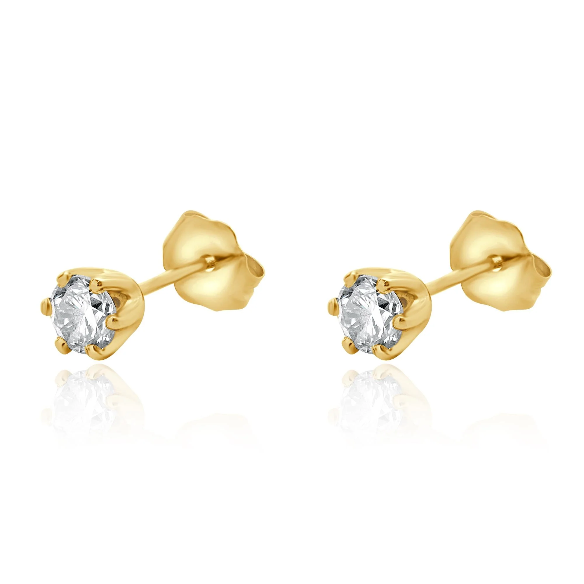 14 Karat Yellow Gold Round Brilliant Cut Diamond Stud Earrings - Image 2