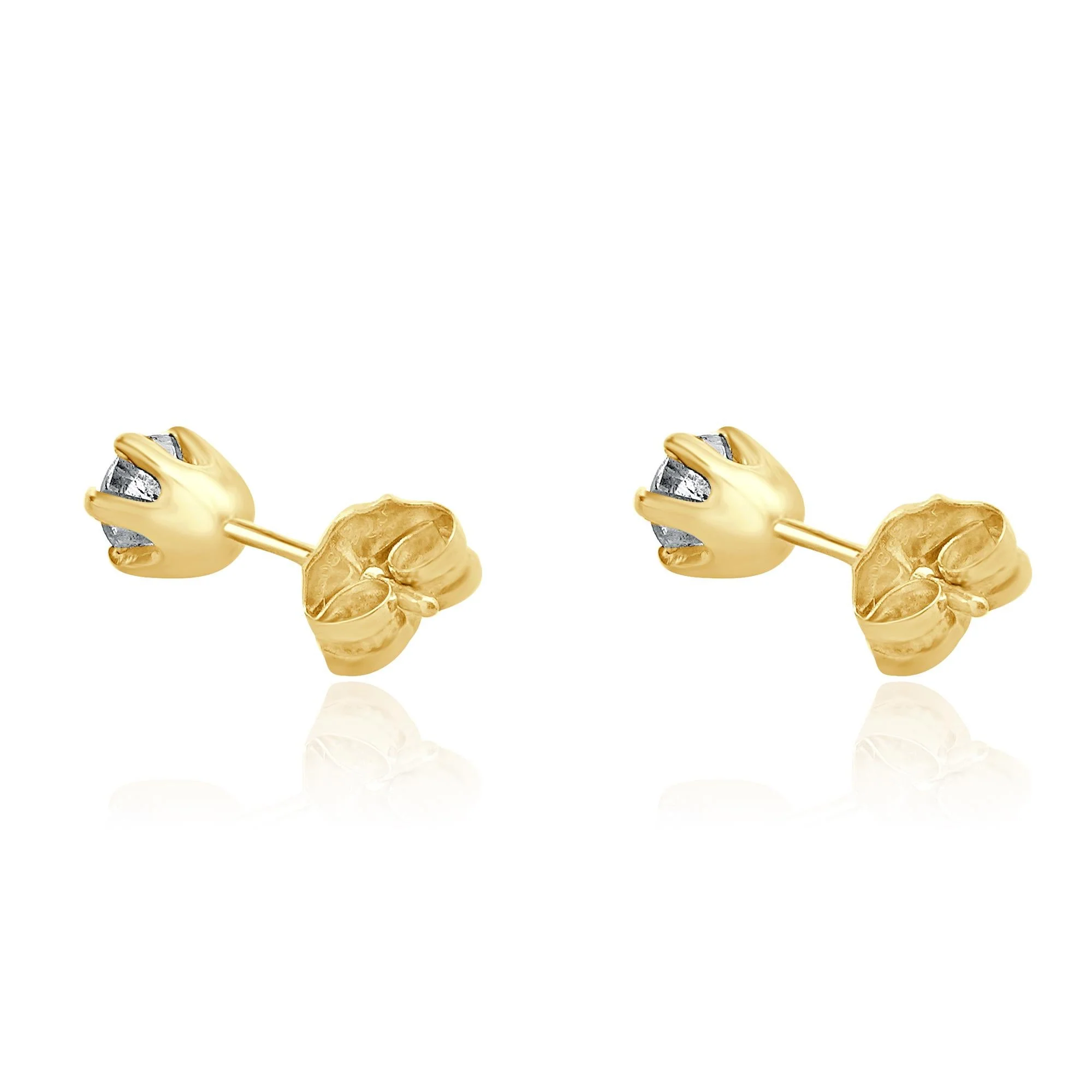 14 Karat Yellow Gold Round Brilliant Cut Diamond Stud Earrings - Image 4