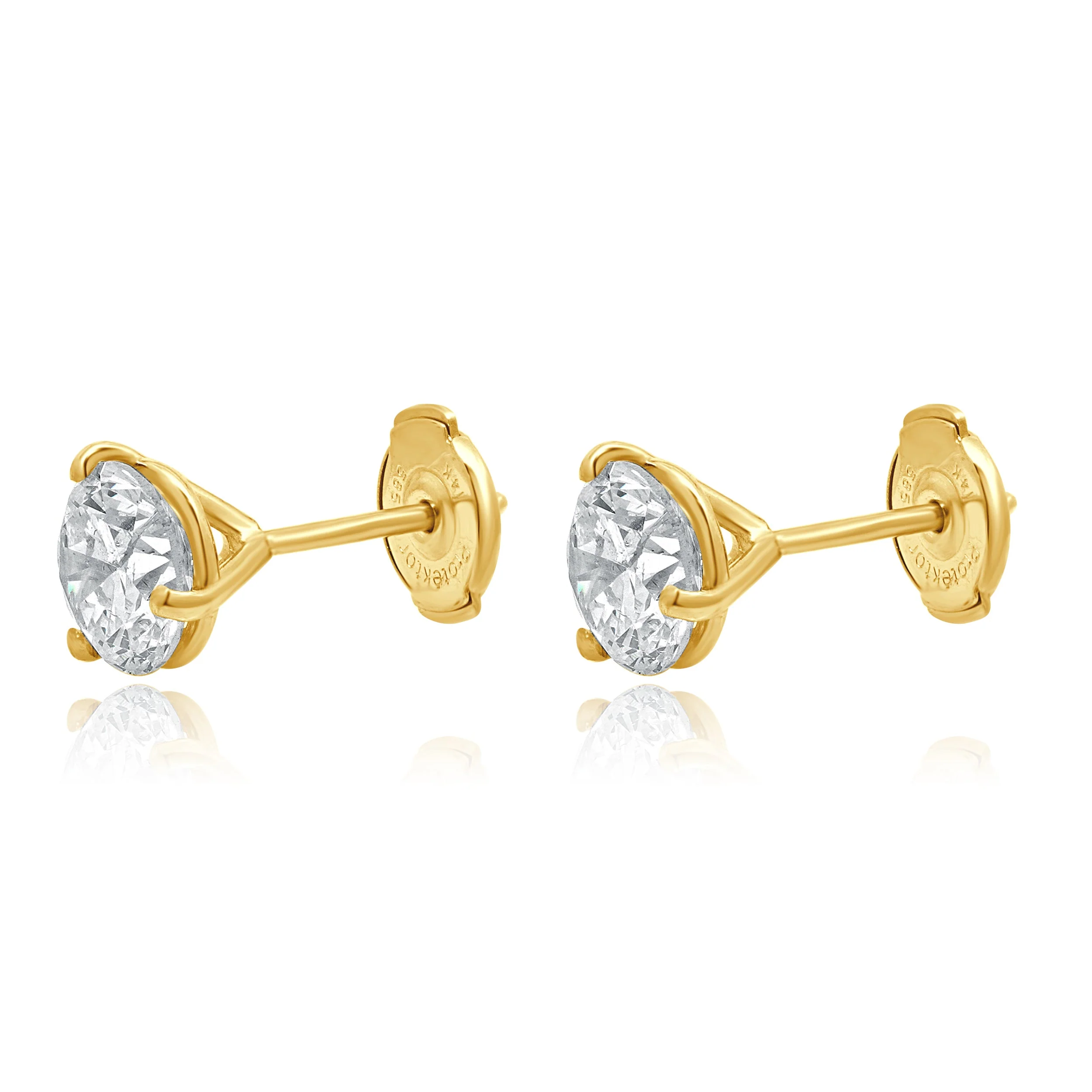 14 Karat Yellow Gold Round Brilliant Cut Diamond Stud Earrings - Image 2