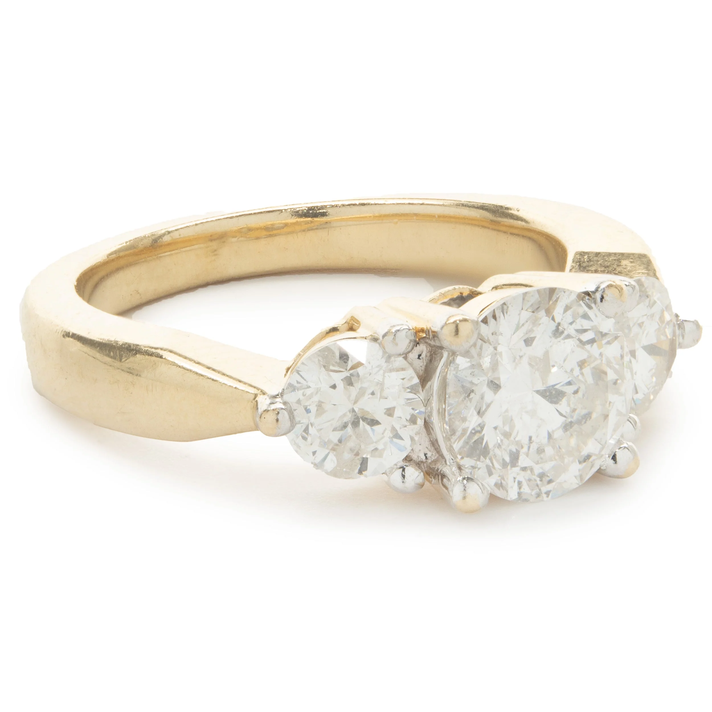 14 Karat Yellow Gold Round Brilliant Cut Diamond Three Stone Engagement Ring - Image 2