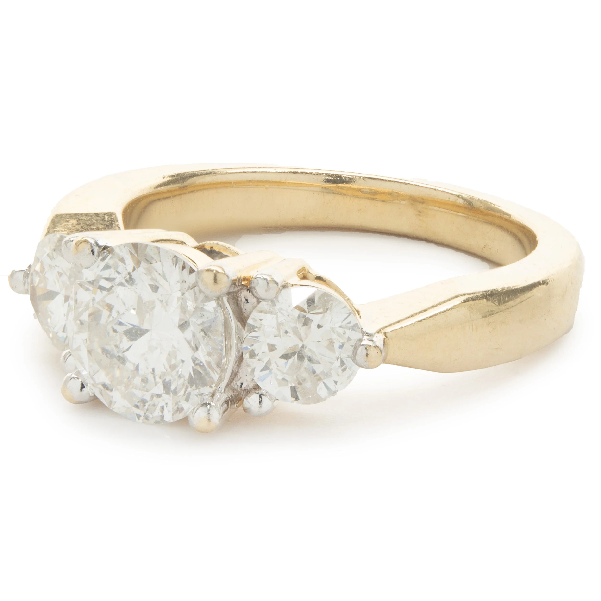 14 Karat Yellow Gold Round Brilliant Cut Diamond Three Stone Engagement Ring - Image 4