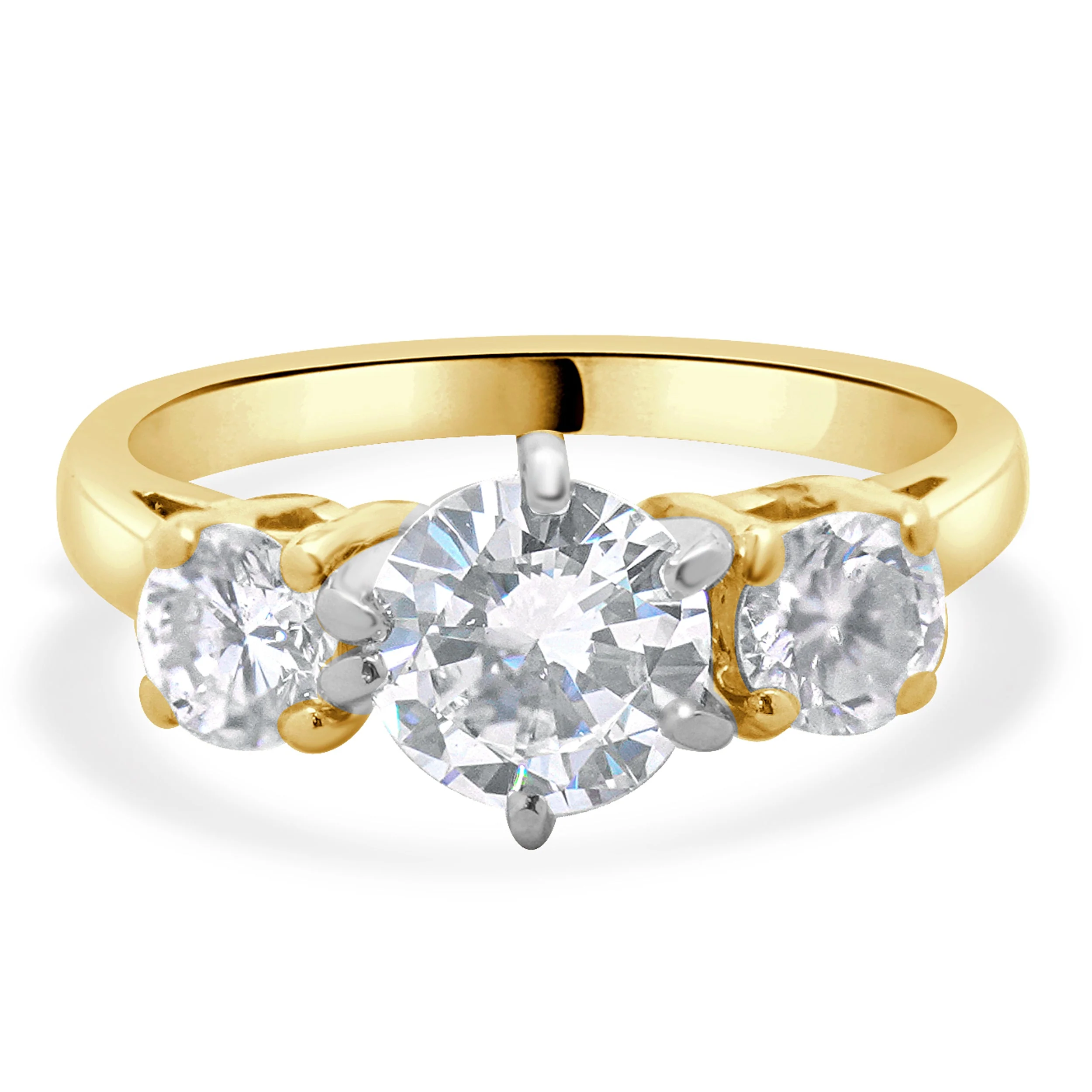 14 Karat Yellow Gold Round Brilliant Cut Three Diamond Engagement Ring