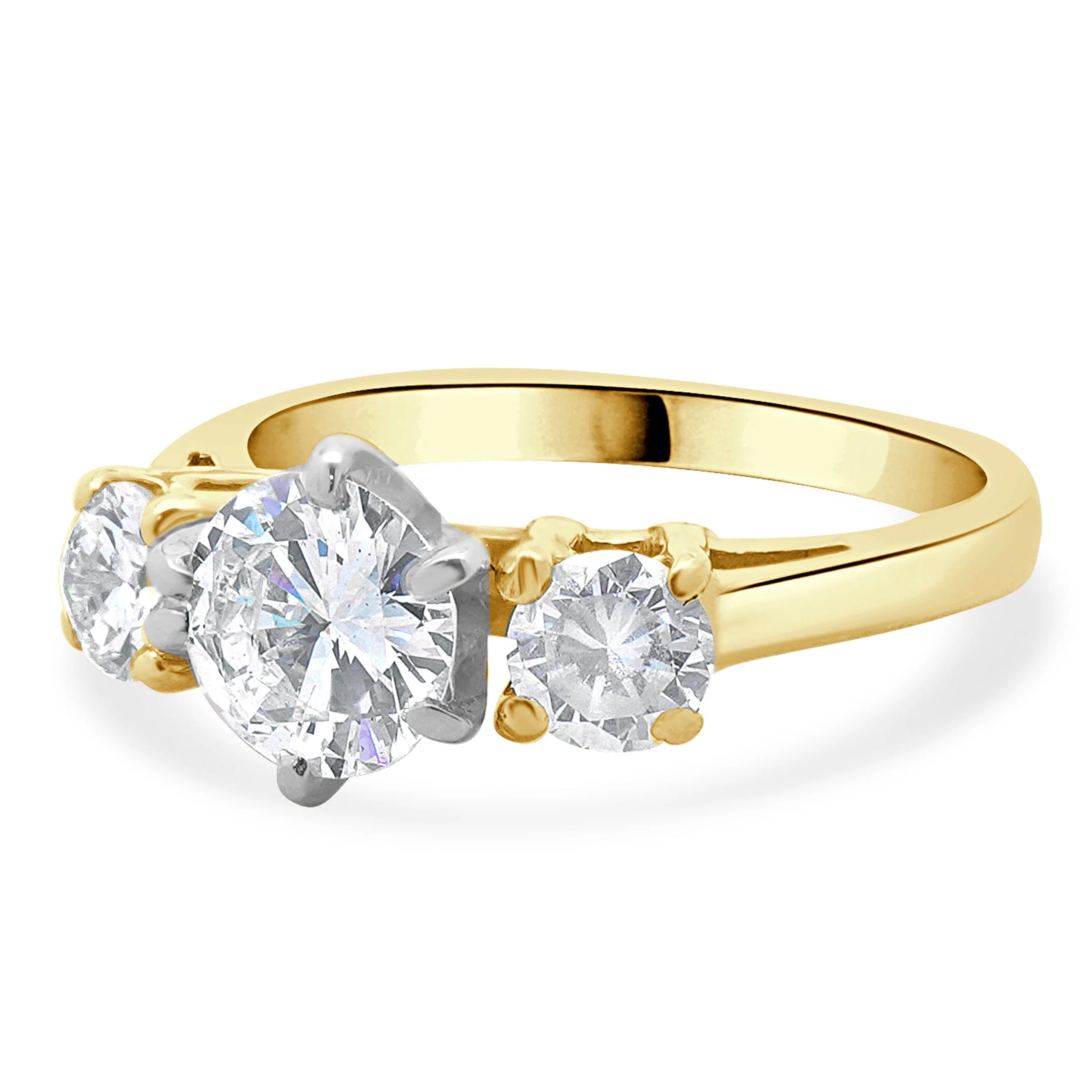 14 Karat Yellow Gold Round Brilliant Cut Three Diamond Engagement Ring - Image 2