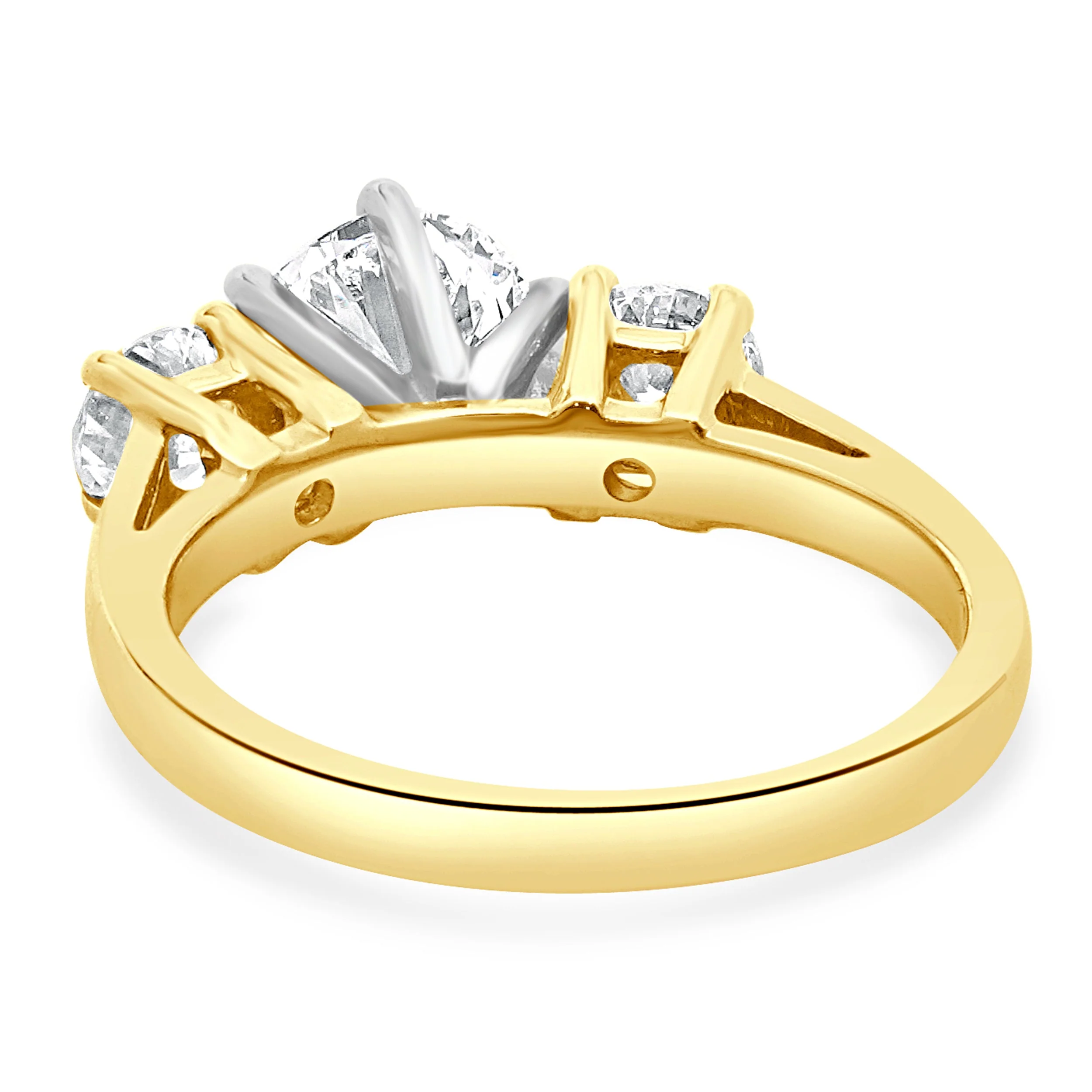 14 Karat Yellow Gold Round Brilliant Cut Three Diamond Engagement Ring - Image 3